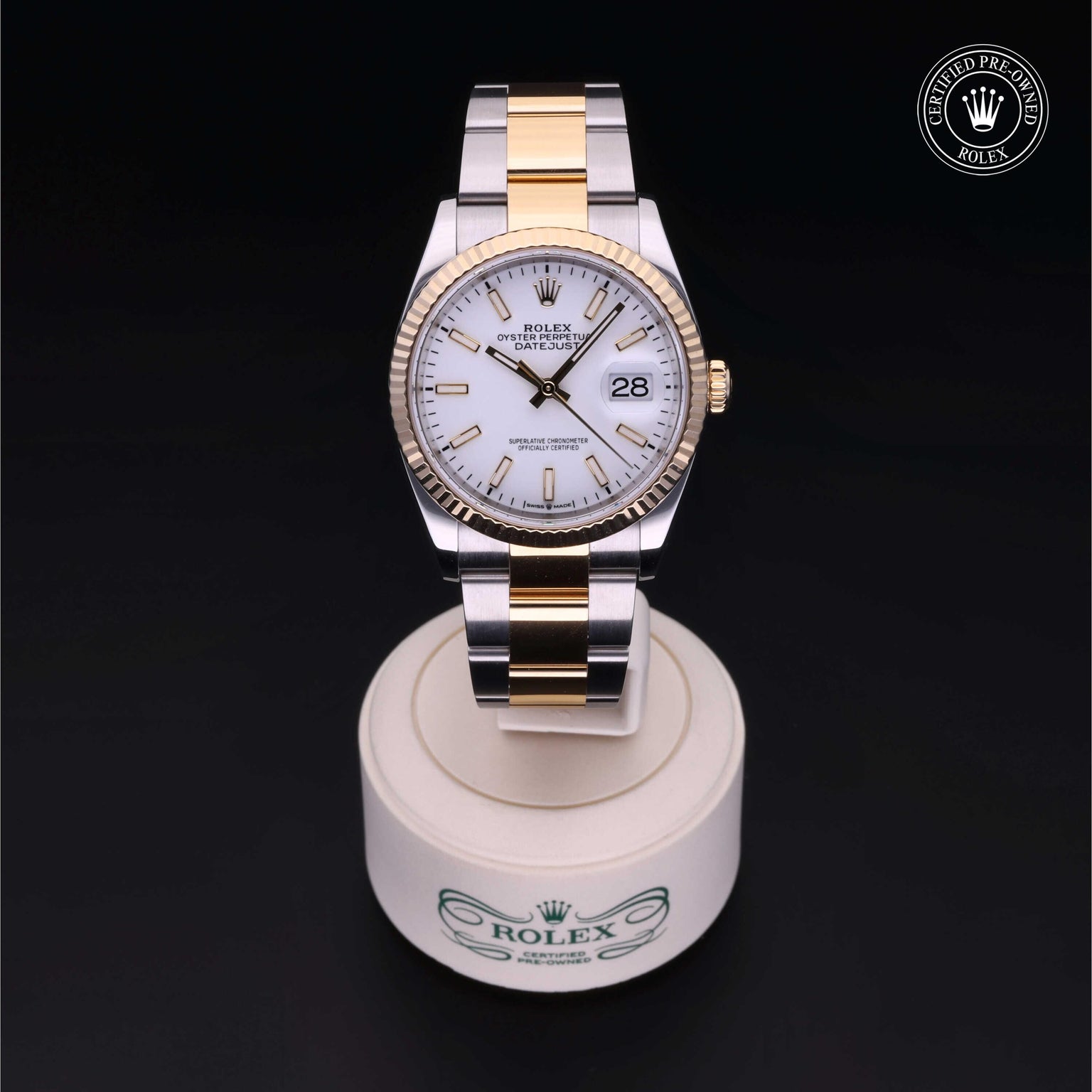 Rolex Certified Pre-owned Datejust M126233-0020 front on black background