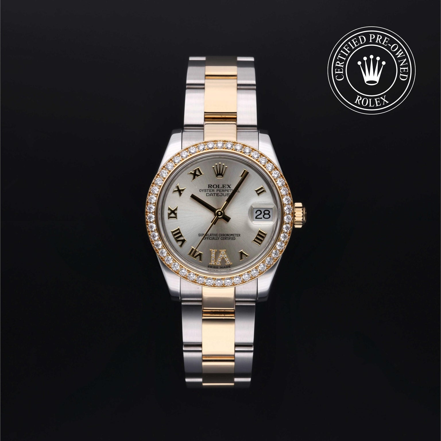 Rolex Certified Pre-owned Lady Datejust M178383-0019 front on black background