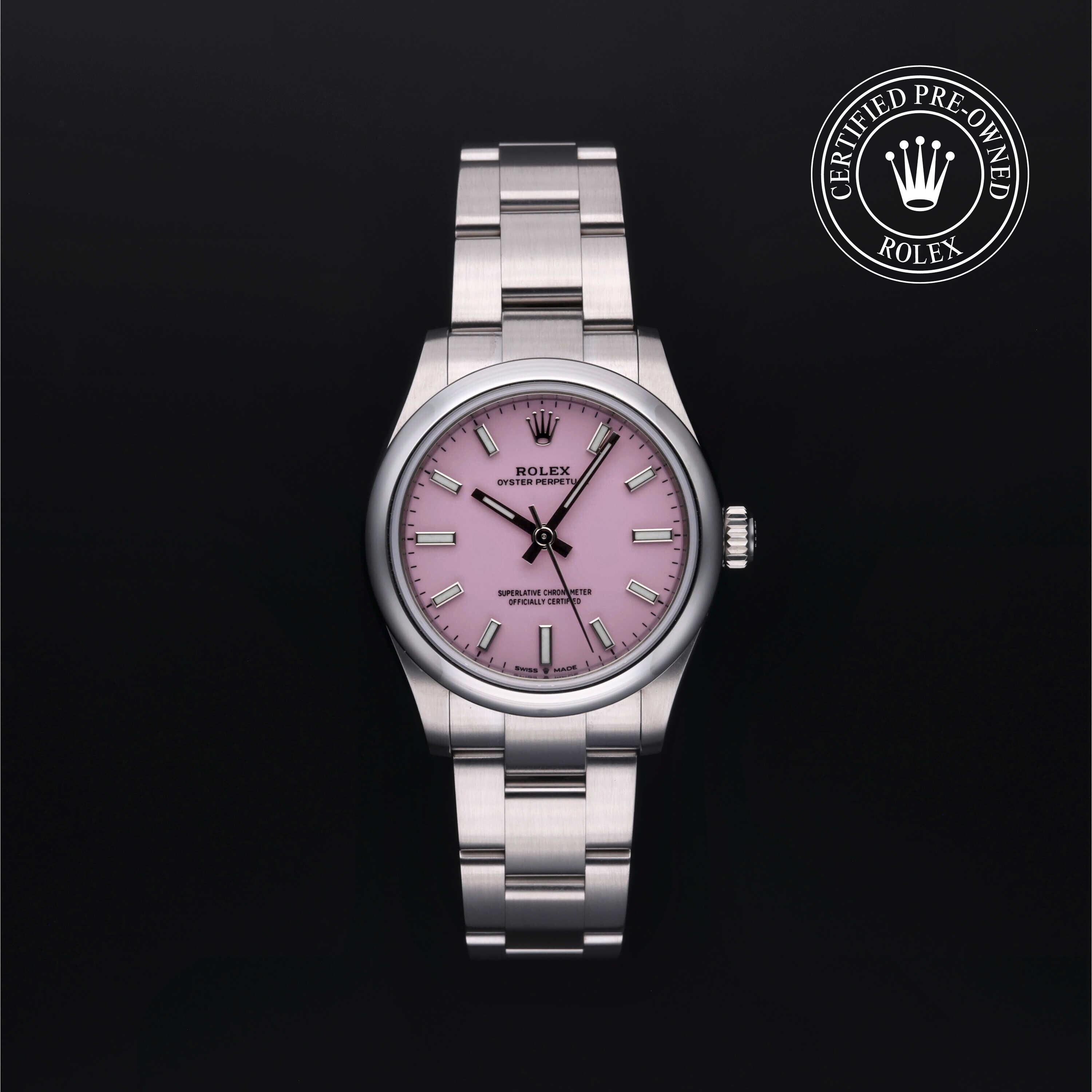 Rolex Certified Pre-owned Oyster Perpetual M277200-0009 front on black background