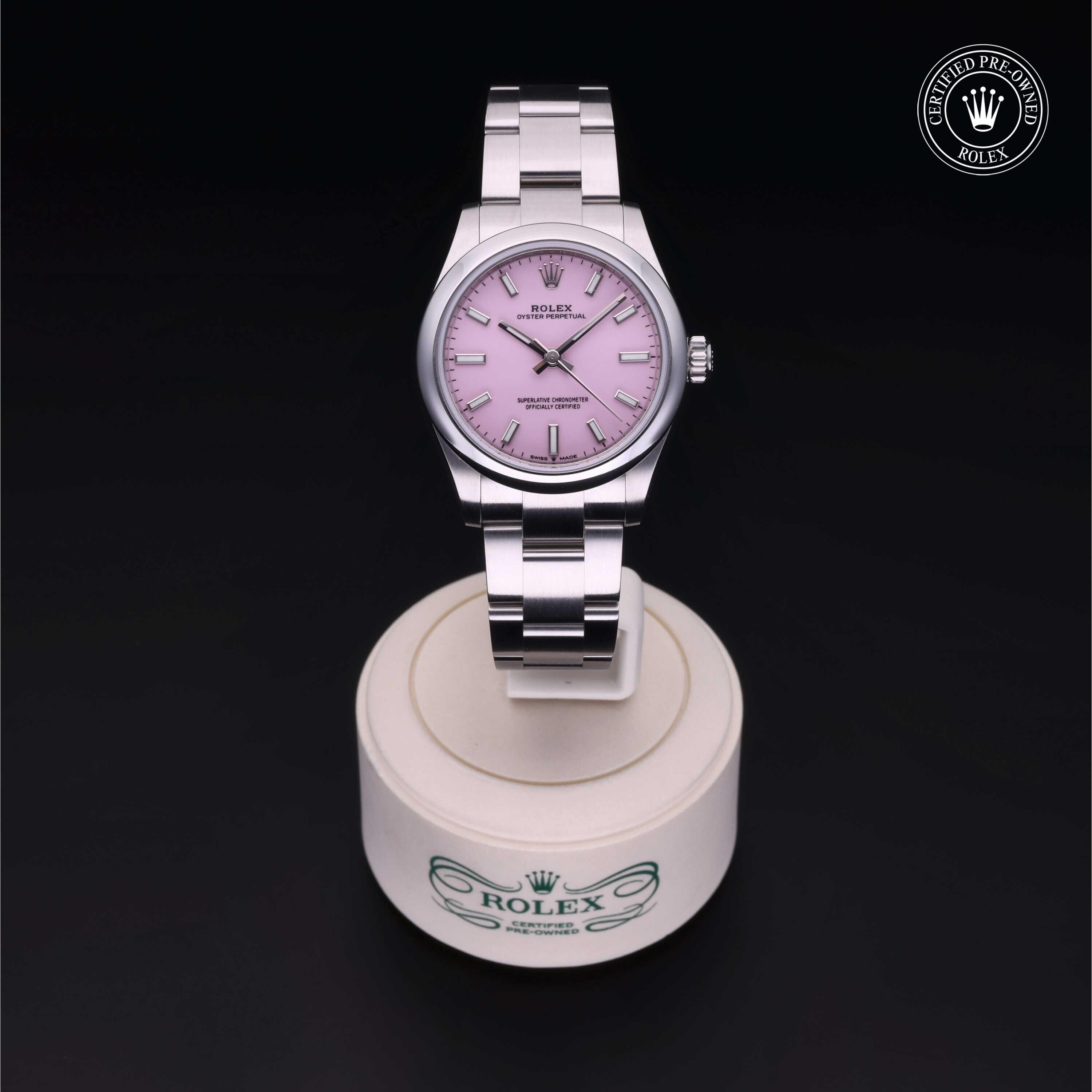 Rolex Certified Pre-owned Oyster Perpetual M277200-0009 front on black background