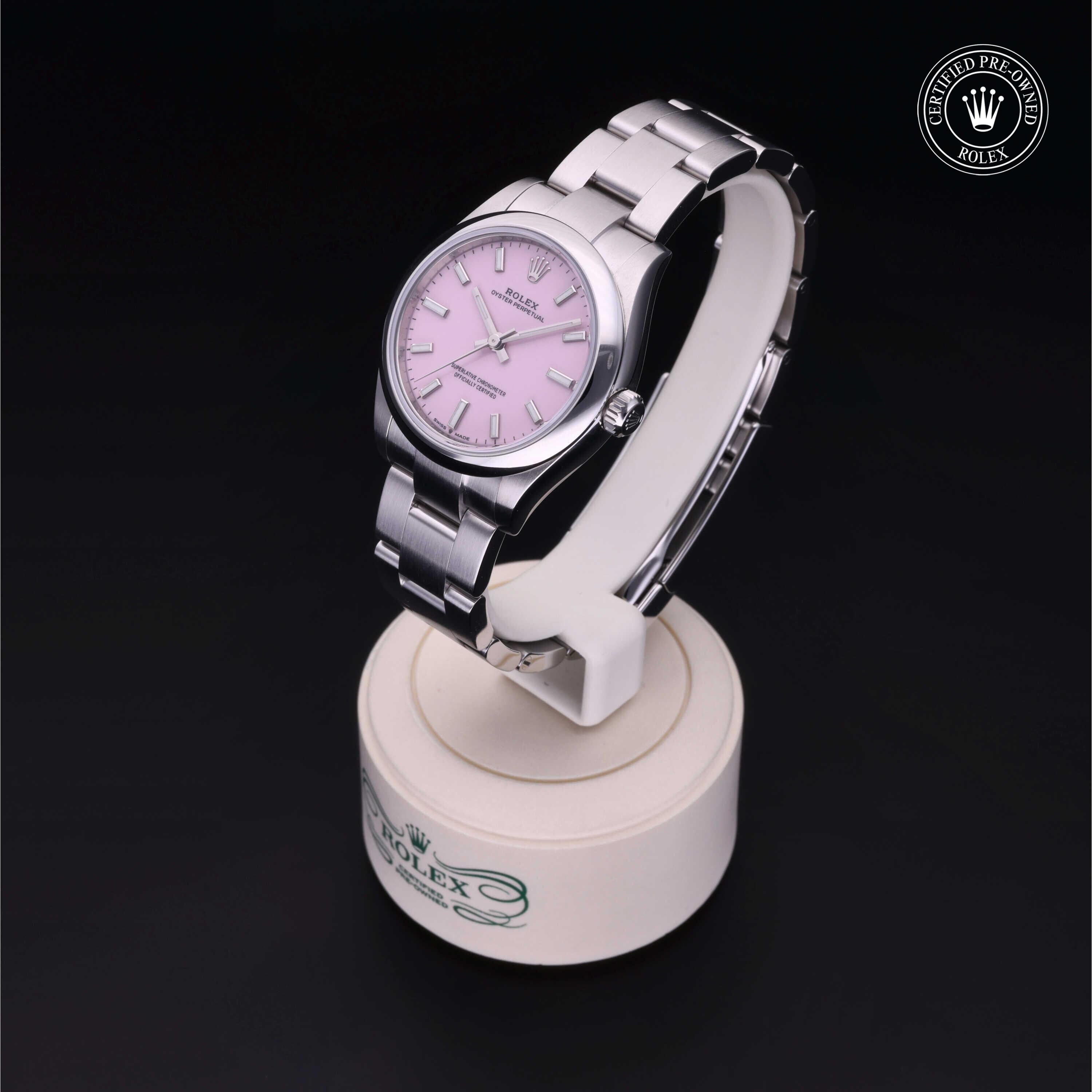 Rolex Certified Pre-owned Oyster Perpetual M277200-0009 front on black background