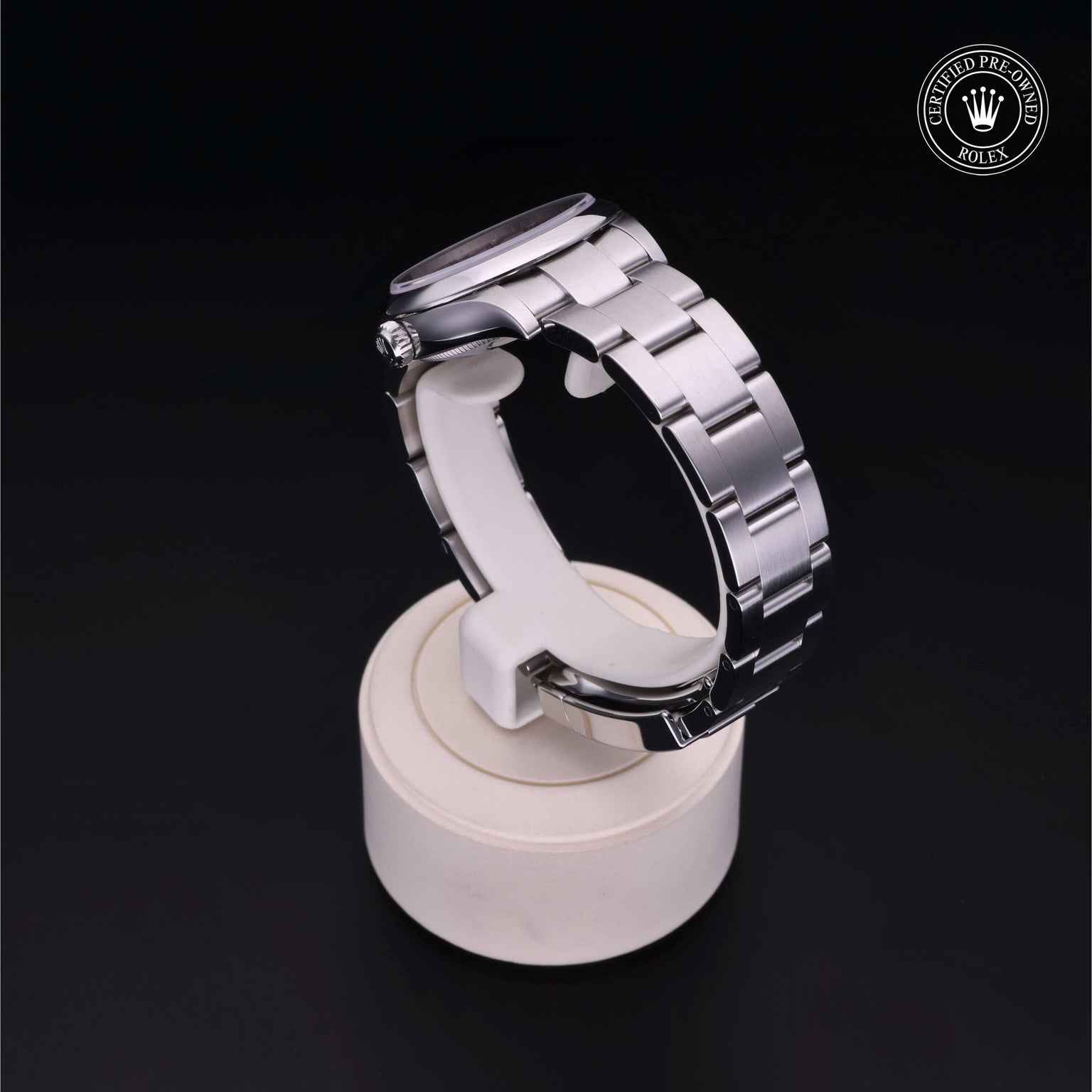 Rolex Certified Pre-owned Oyster Perpetual M277200-0009 front on black background