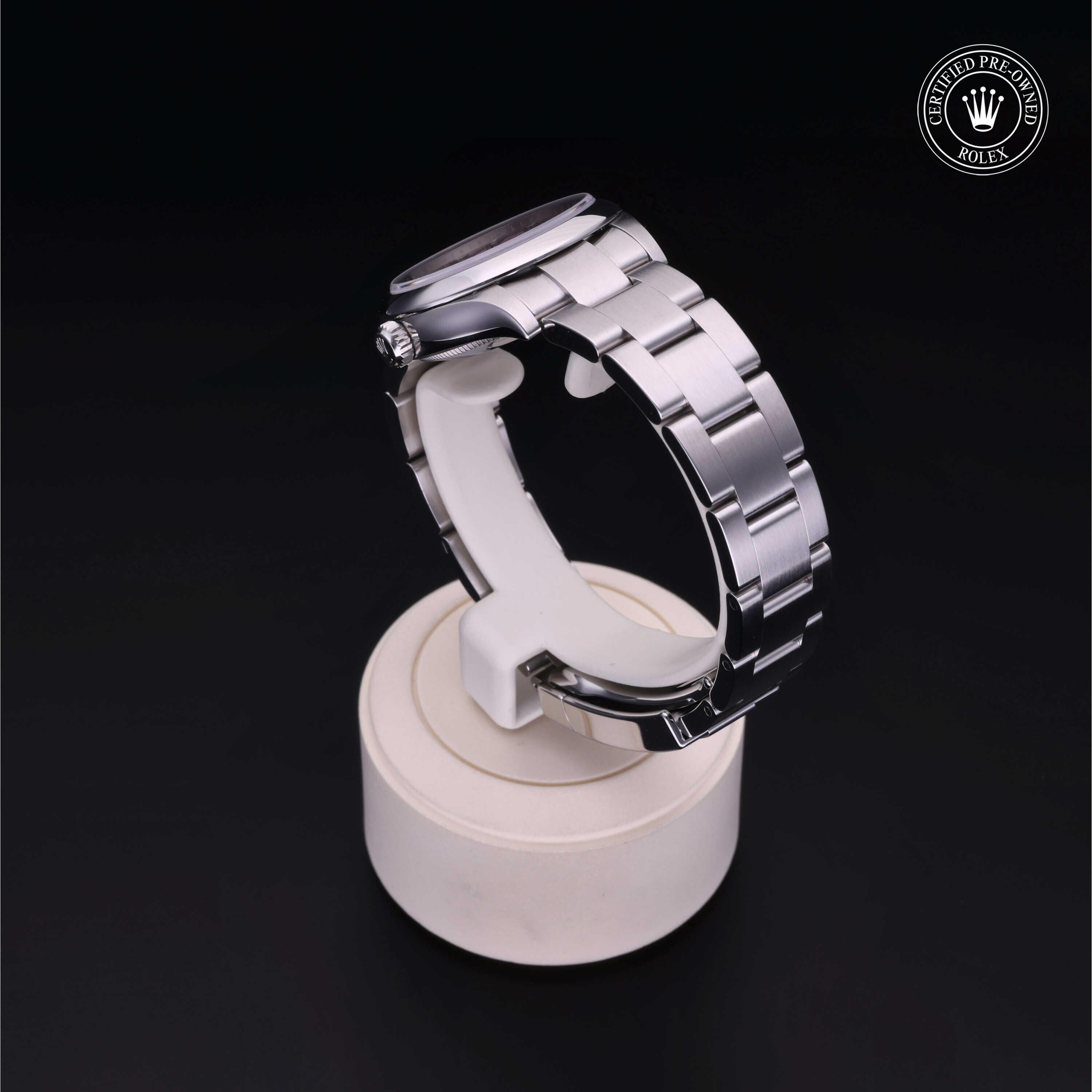 Rolex Certified Pre-owned Oyster Perpetual M277200-0009 front on black background