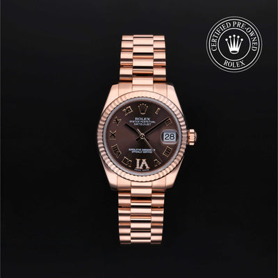 Rolex Certified Pre-owned Lady Datejust M178275F-0031 front on black background