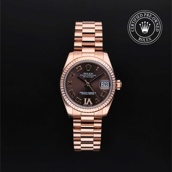 Rolex Certified Pre-owned Lady Datejust M178275F-0031 front on black background