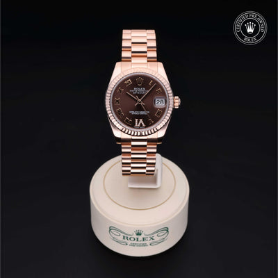 Rolex Certified Pre-owned Lady Datejust M178275F-0031 front on black background