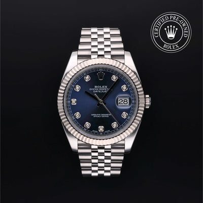 Rolex Certified Pre-owned Datejust M126334-0016 front on black background