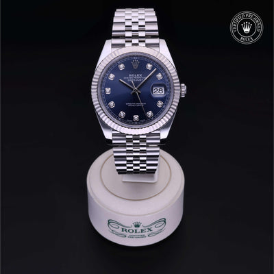 Rolex Certified Pre-owned Datejust M126334-0016 front on black background