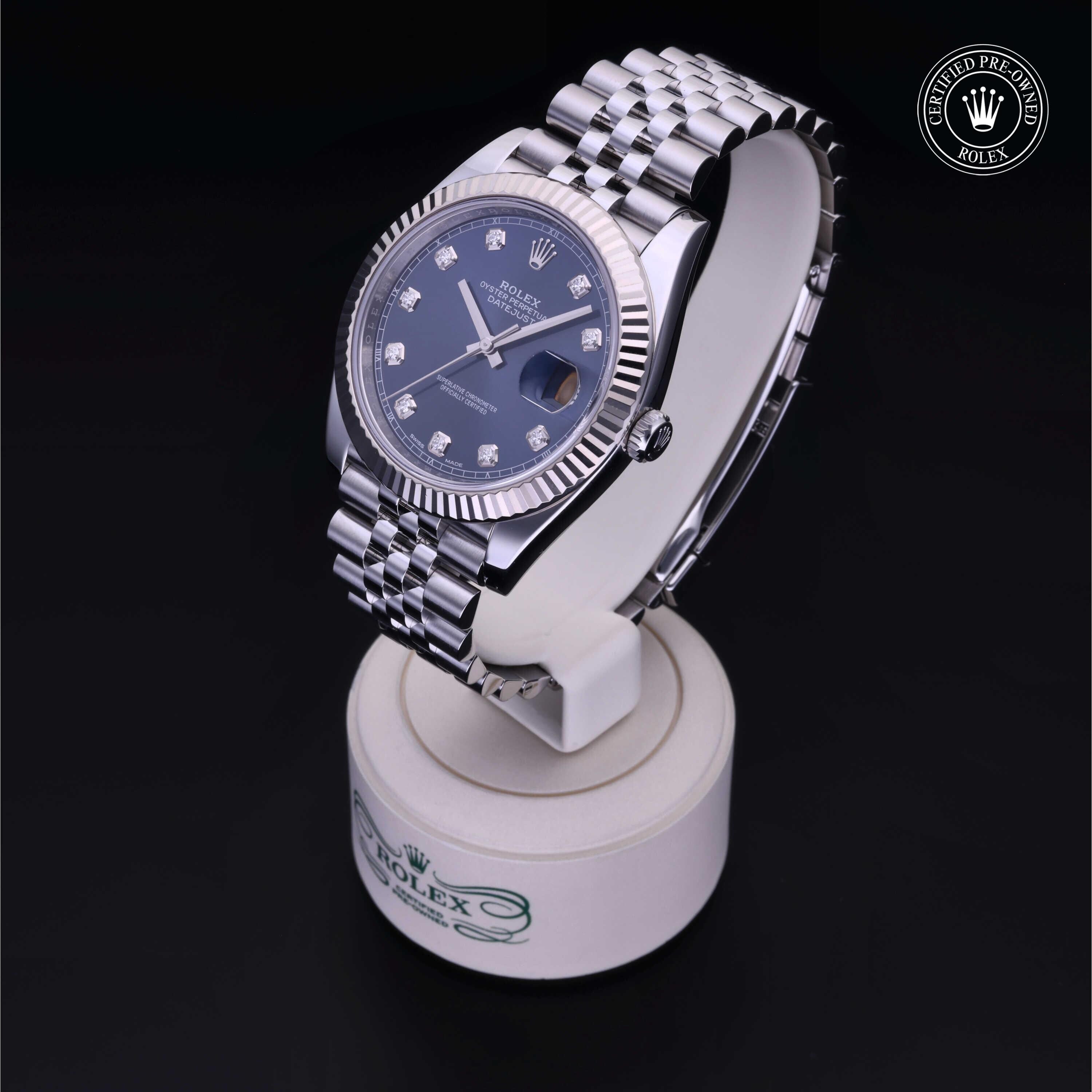 Rolex Certified Pre-owned Datejust M126334-0016 front on black background
