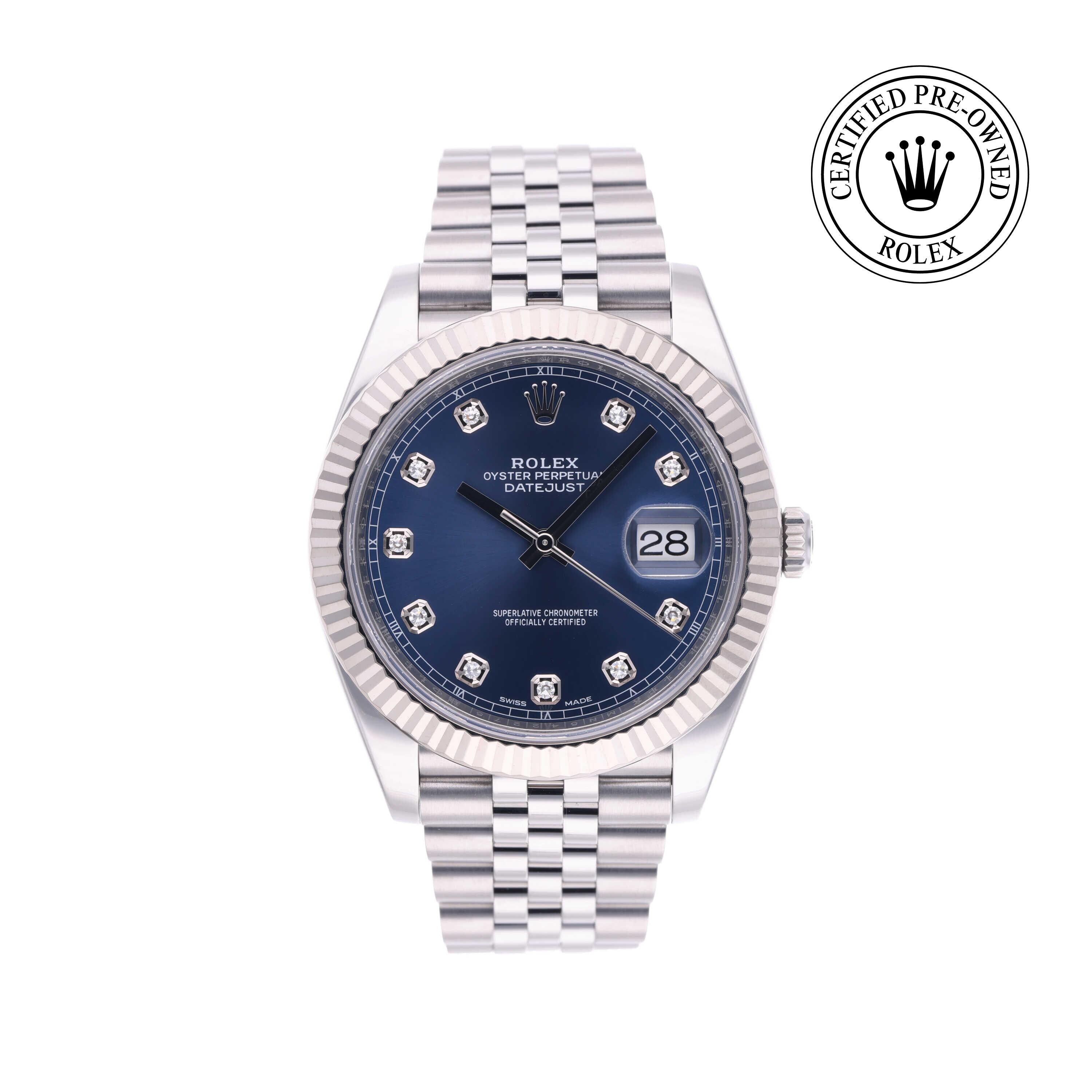 Rolex Certified Pre-owned Datejust M126334-0016 front on white background