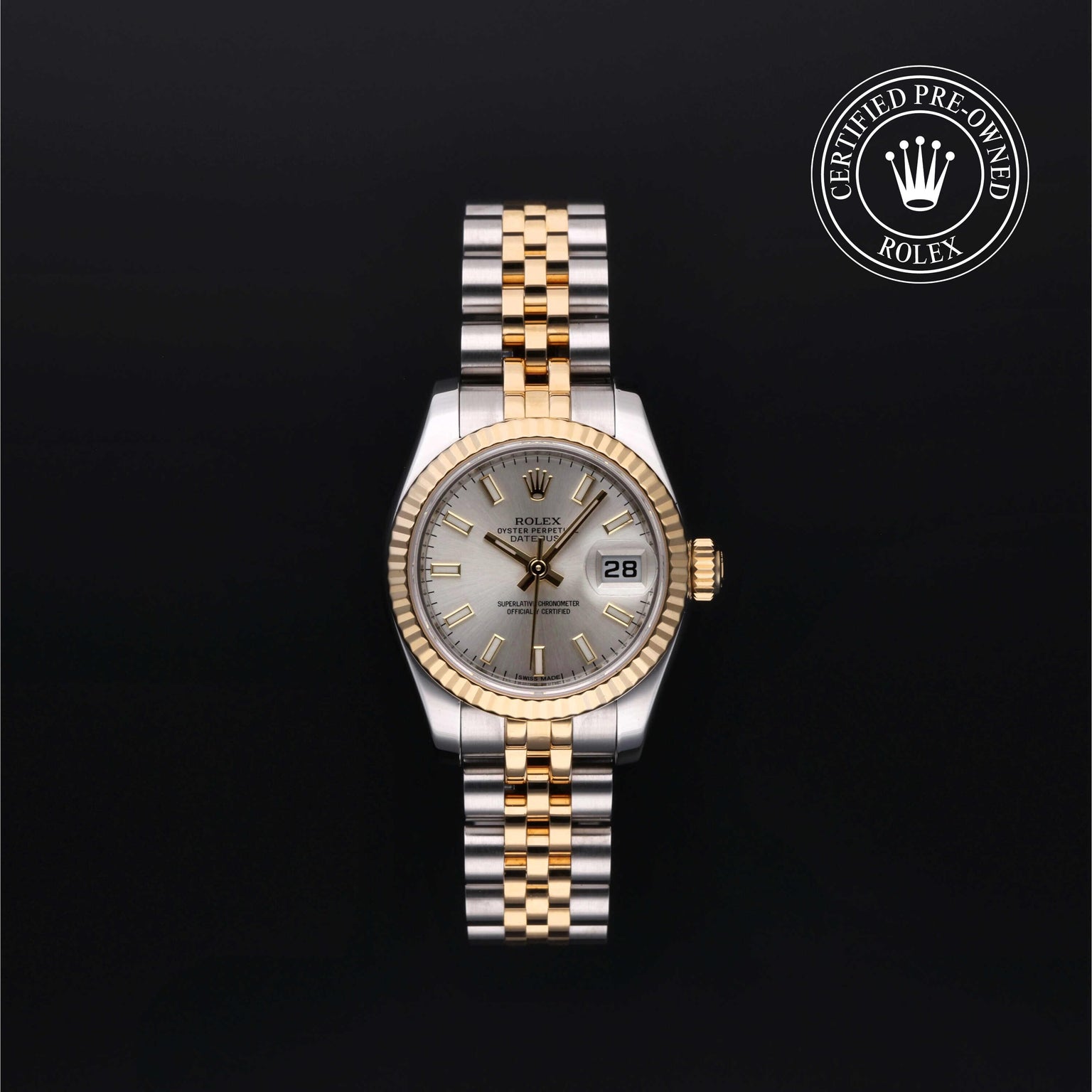 Rolex Certified Pre-owned Lady Datejust M179173-0076 front on black background