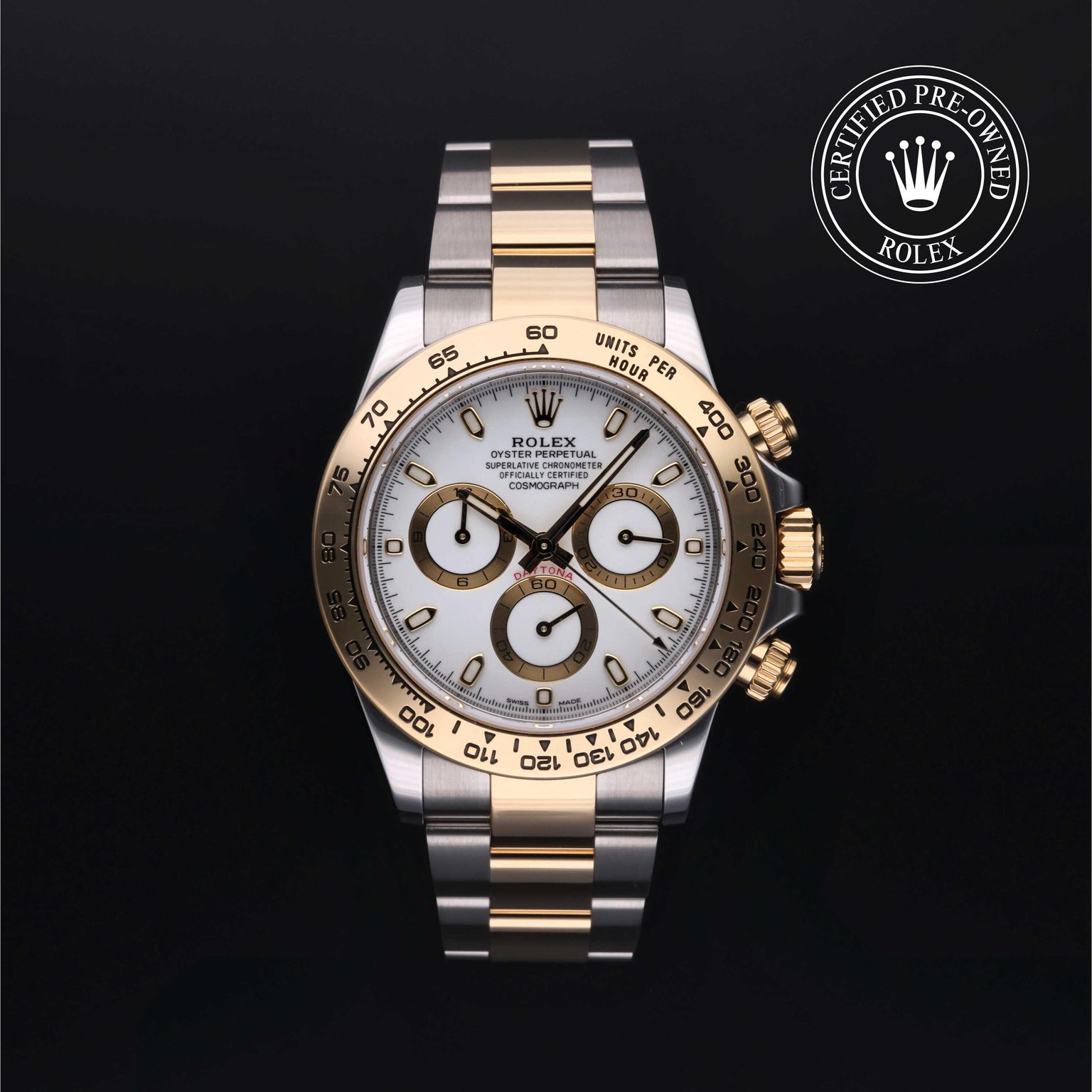 Rolex Certified Pre-owned Daytona M116503-0001 front on black background