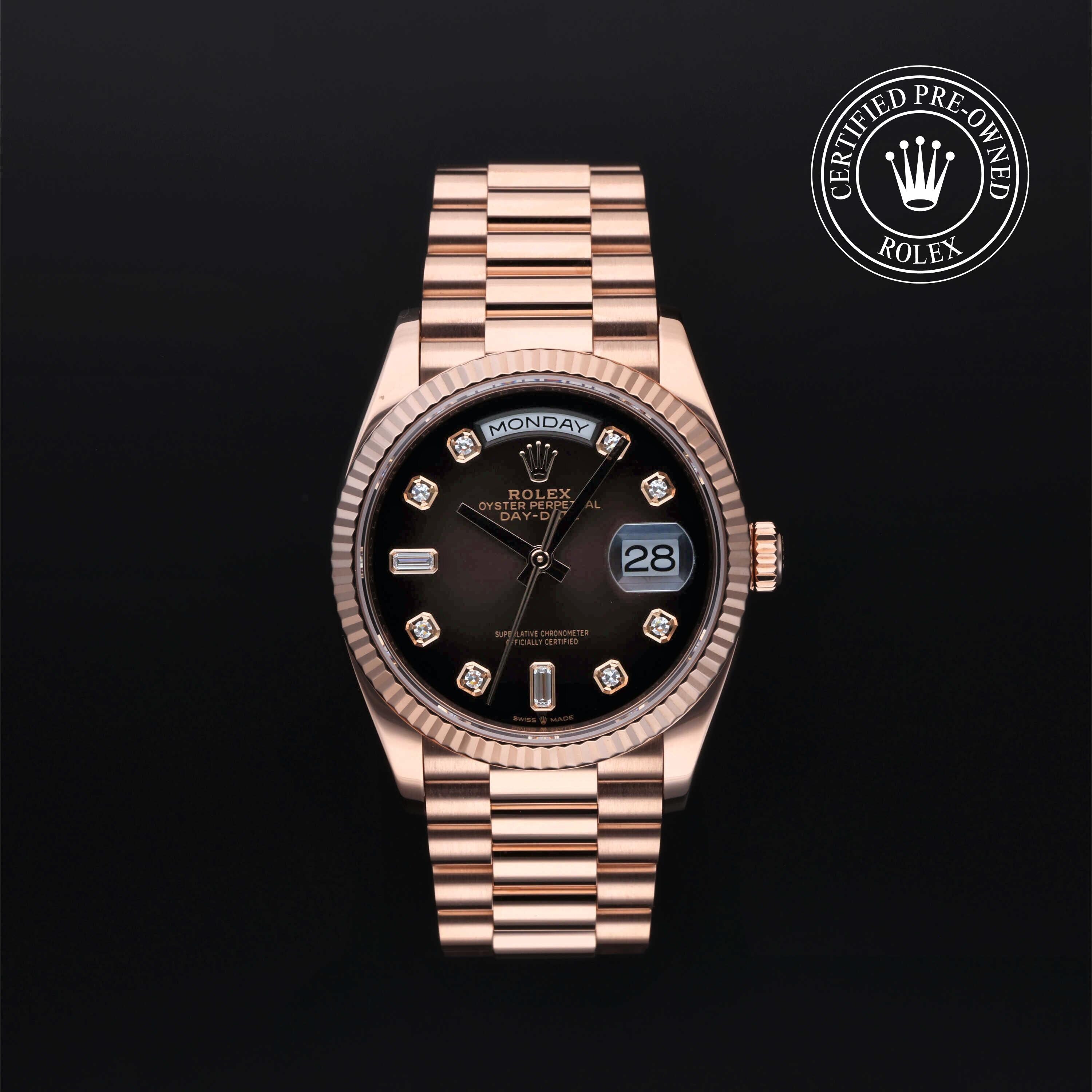 Rolex Certified Pre-owned Day-date M128235-0037 front on black background