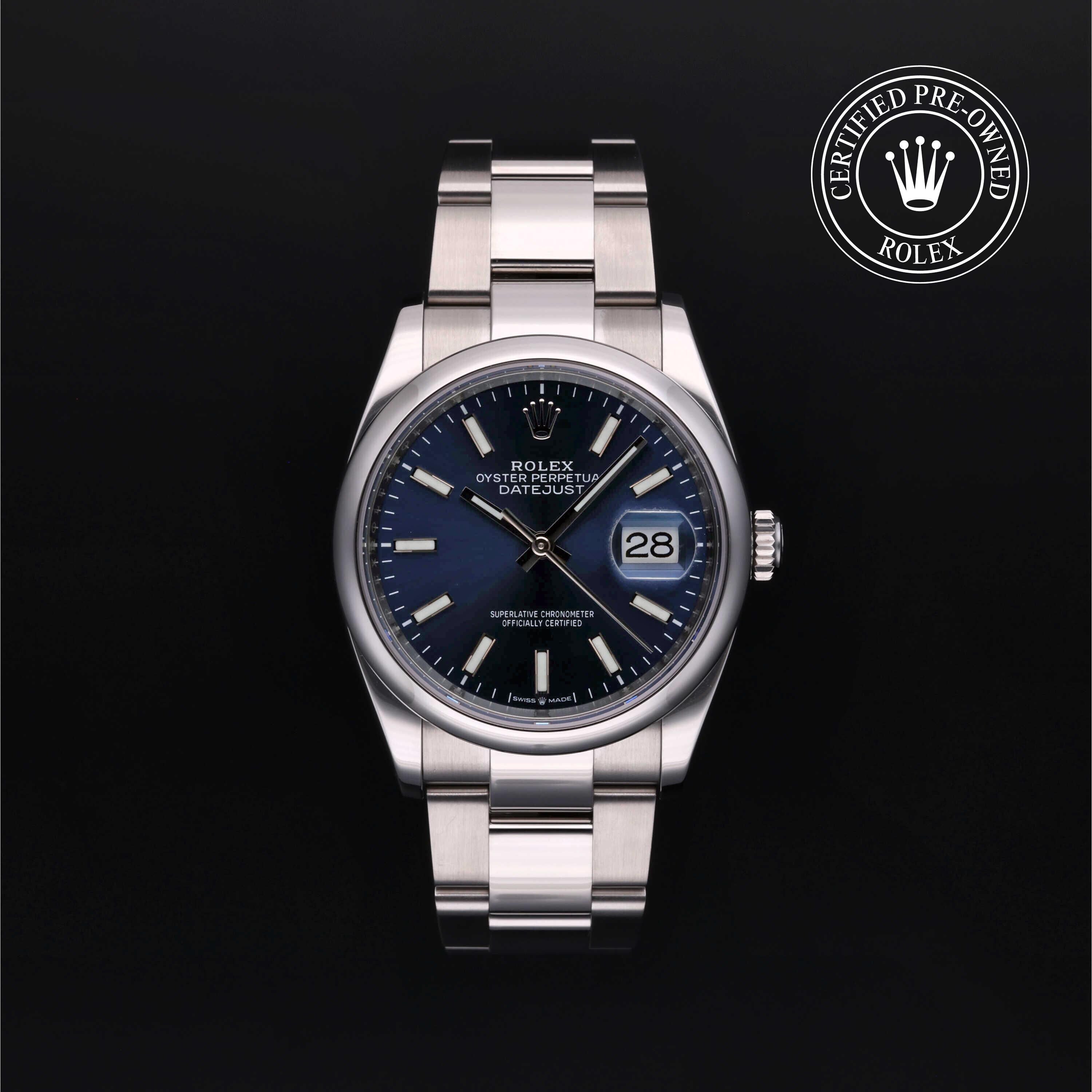 Rolex Certified Pre-owned Datejust M126200-0006 front on black background