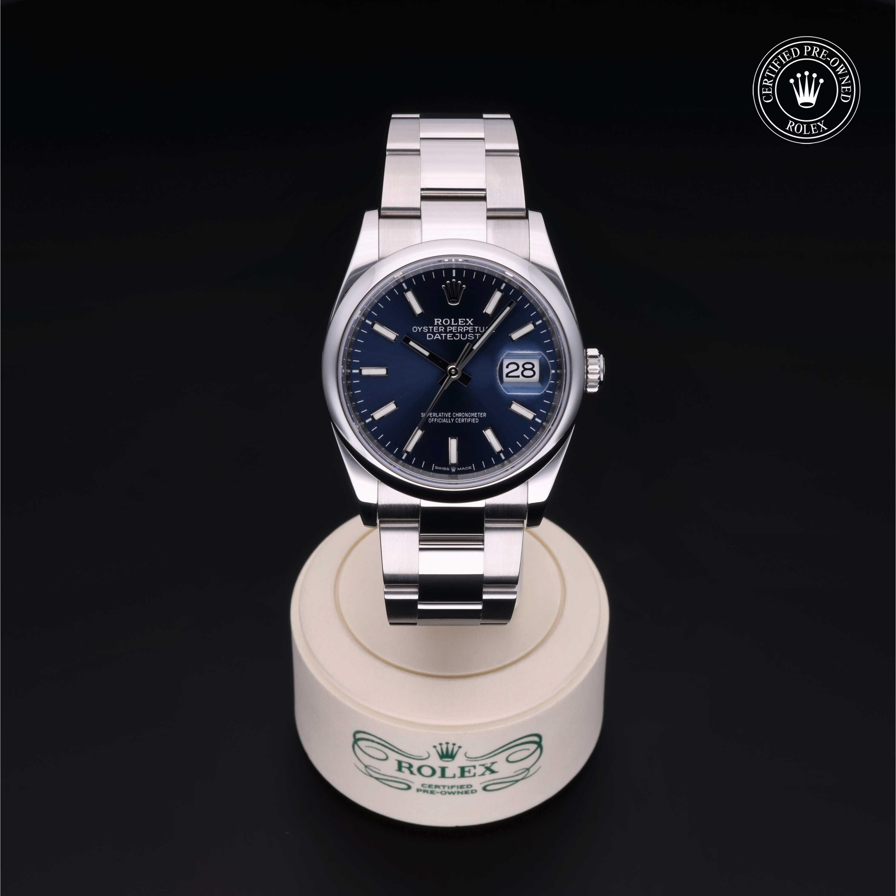 Rolex Certified Pre-owned Datejust M126200-0006 front on black background