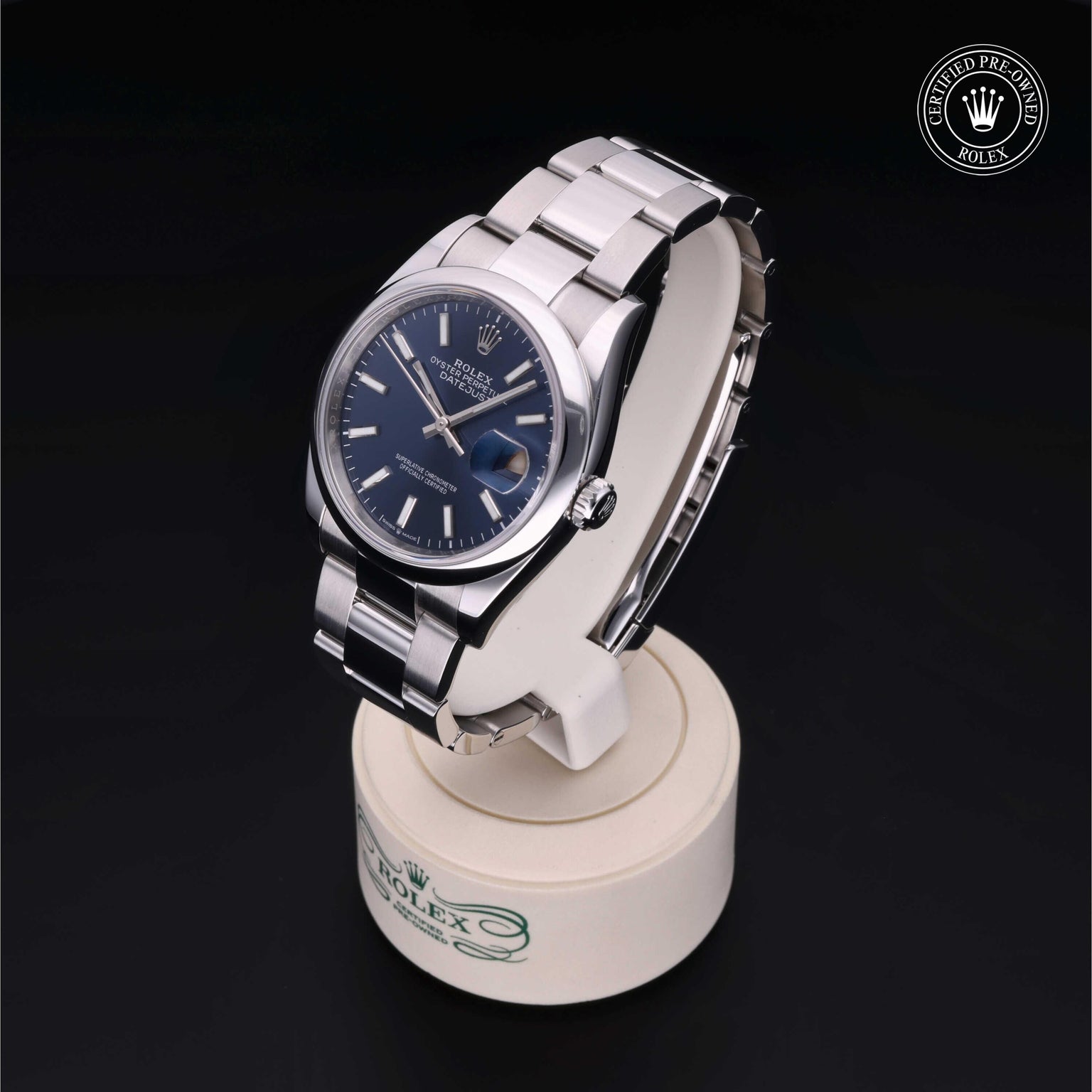 Rolex Certified Pre-owned Datejust M126200-0006 front on black background