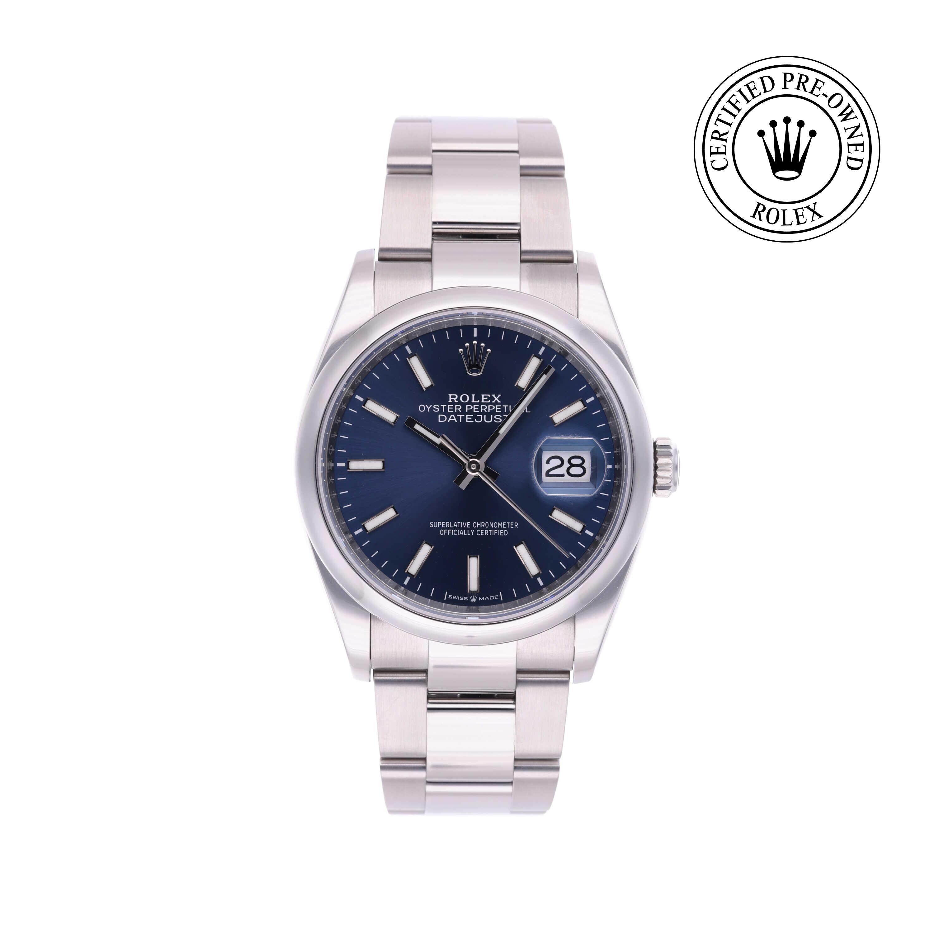 Rolex Certified Pre-owned Datejust M126200-0006 front on white background