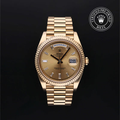 Rolex Certified Pre-owned Day-date M228238-0005 front on black background