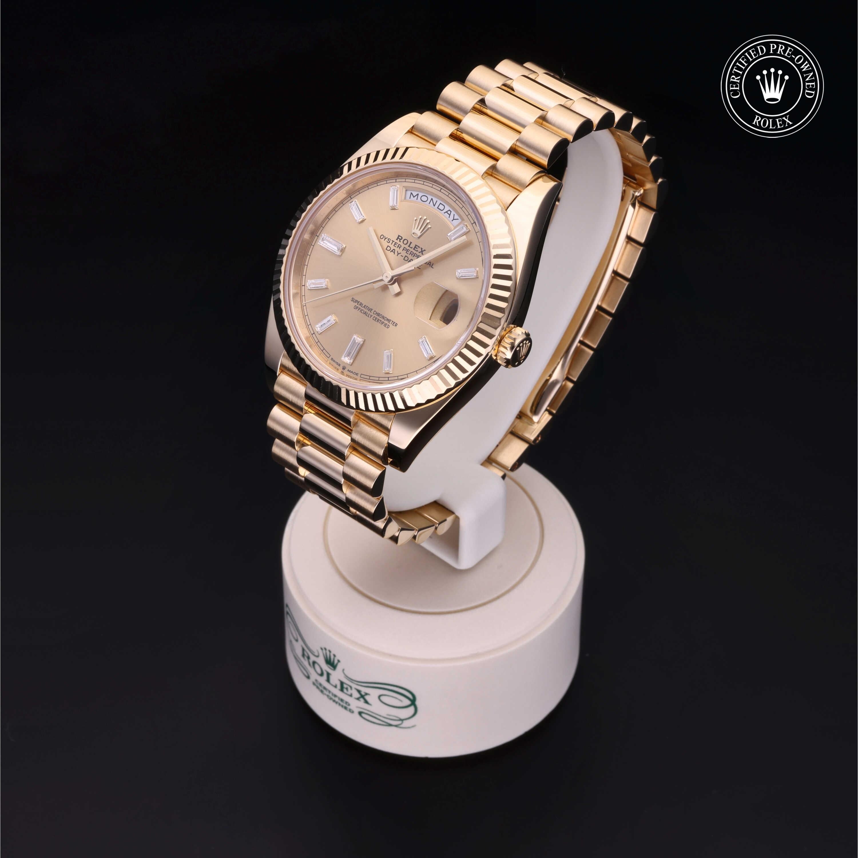 Rolex Certified Pre-owned Day-date M228238-0005 front on black background