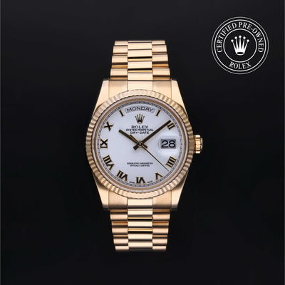 Rolex Certified Pre-owned Day-date M118238-0122 front on black background
