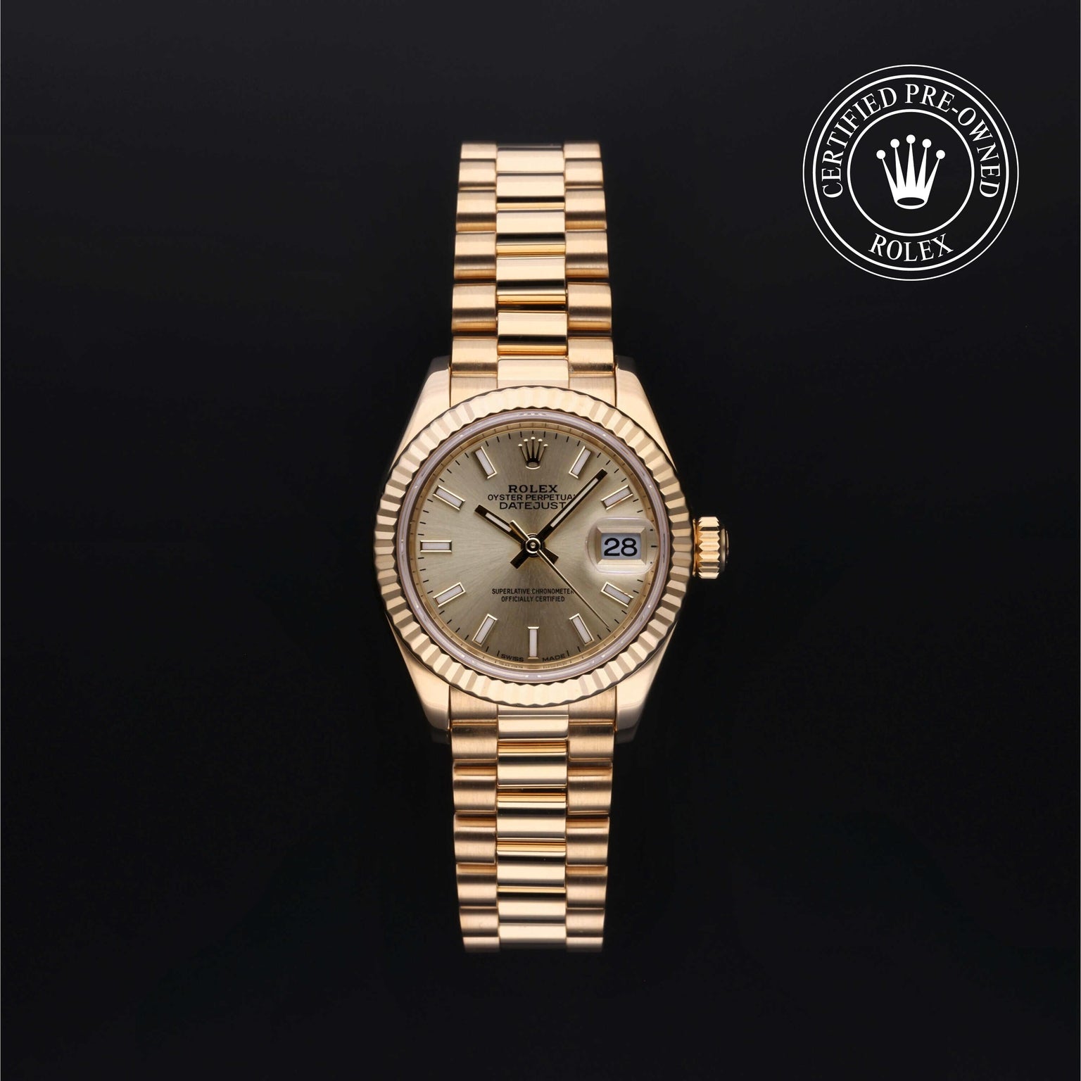 Rolex Certified Pre-owned Lady Datejust M279178-0001 front on black background