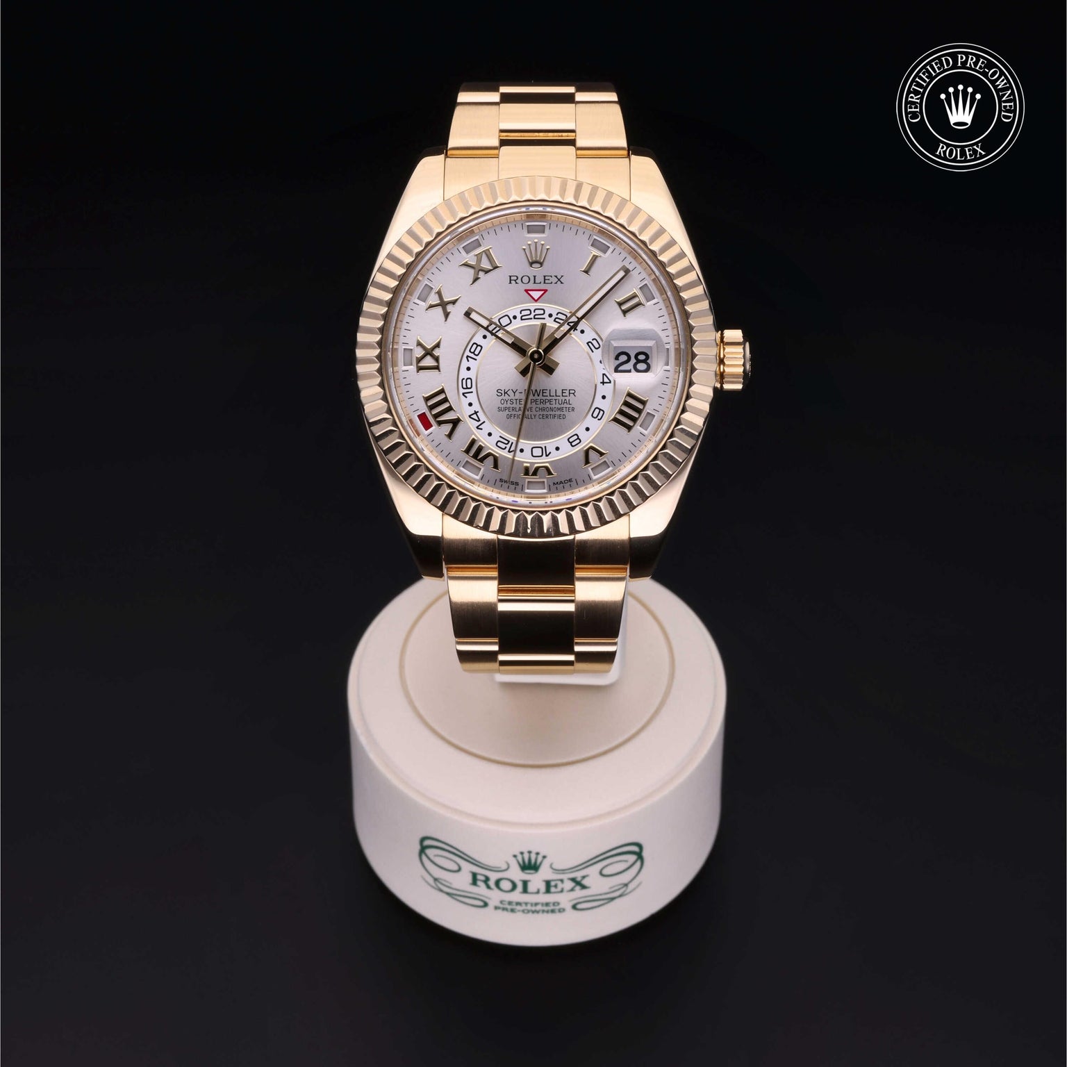 Rolex Certified Pre-owned Sky-Dweller M326938-0001 front on black background