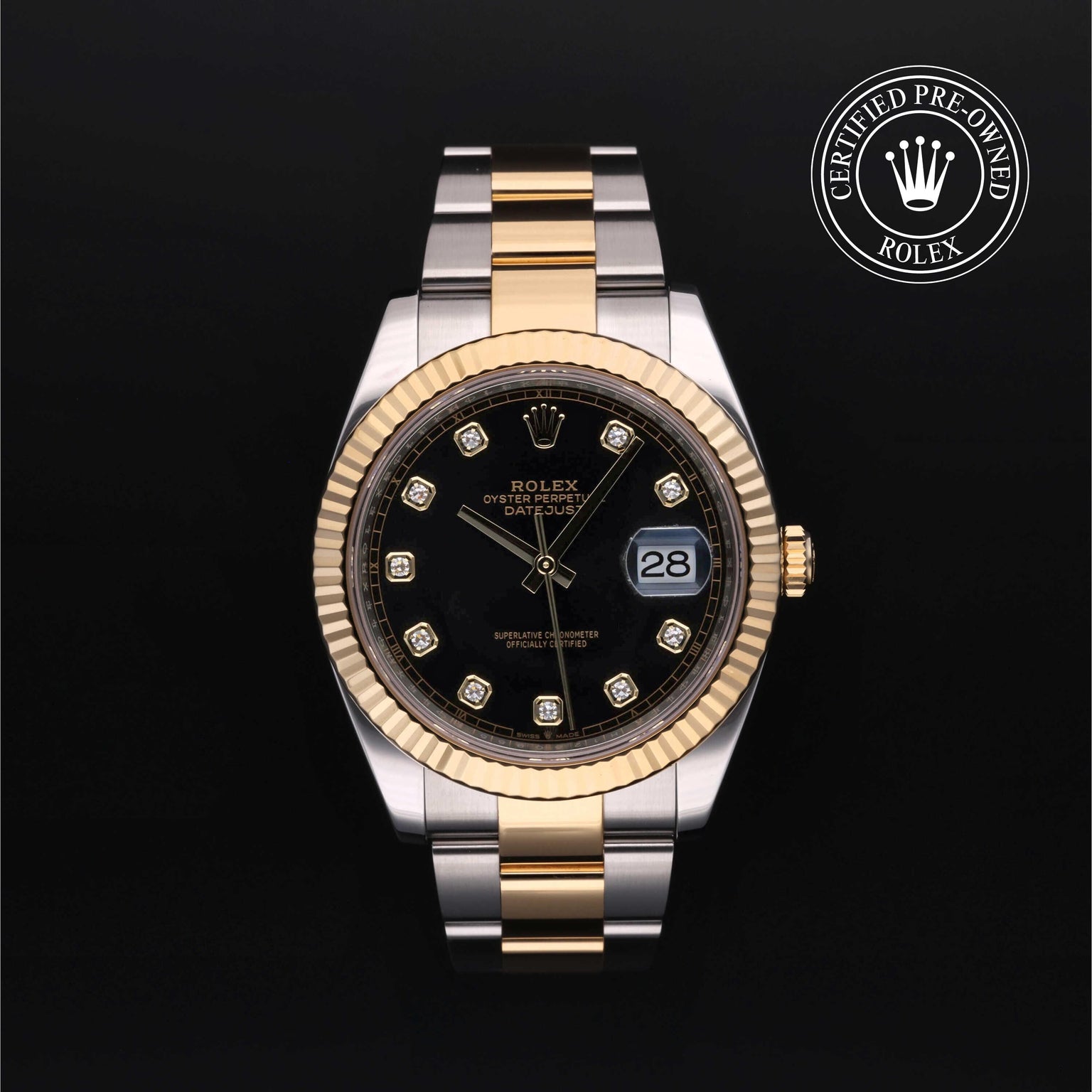 Rolex Certified Pre-owned Datejust M126333-0005 front on black background
