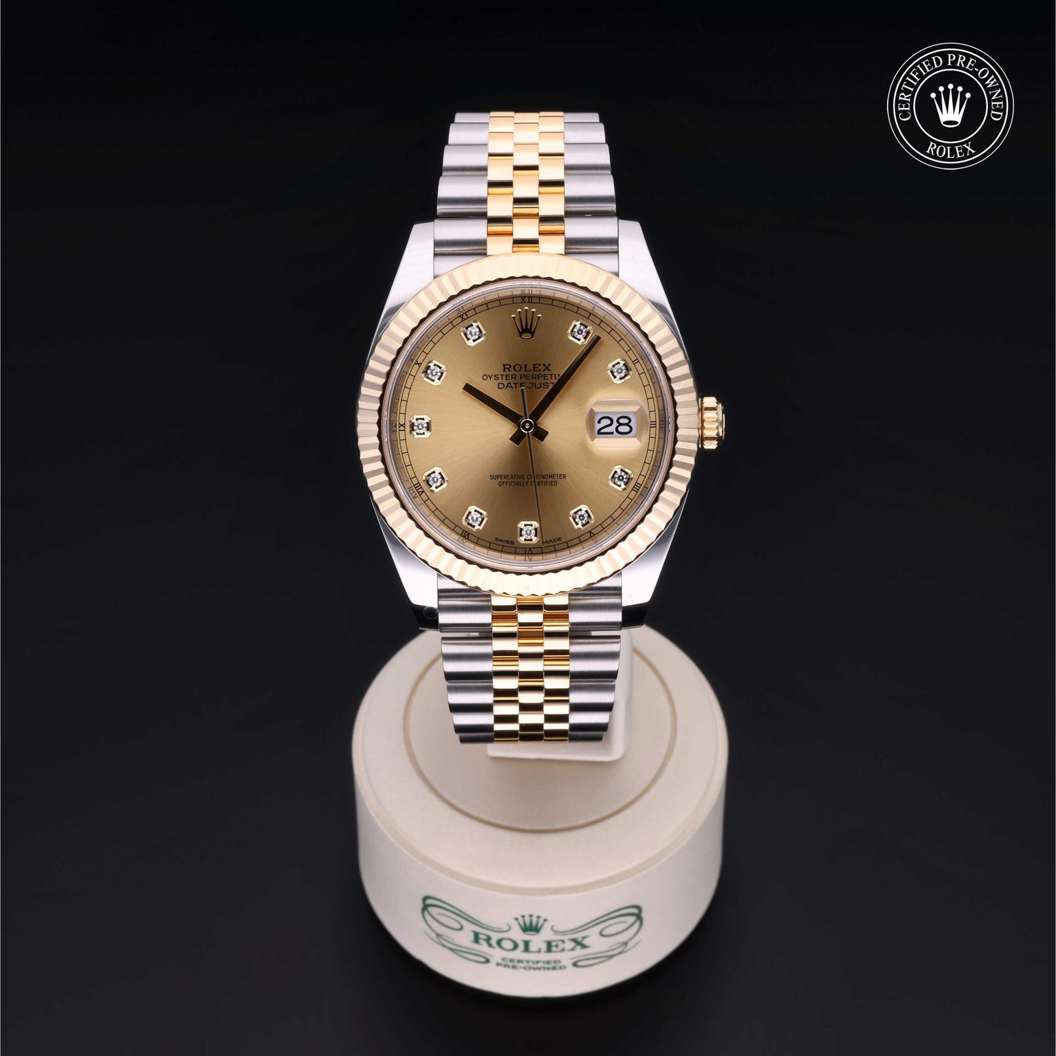 Rolex Certified Pre-owned Datejust M126333-0012 front on black background