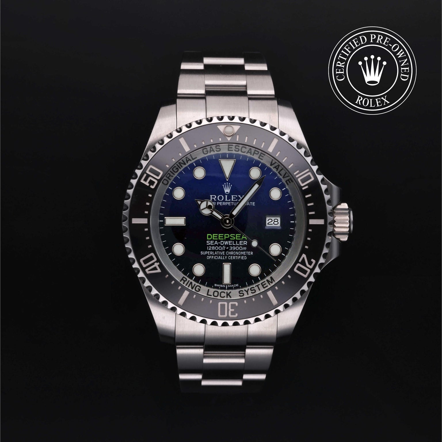 Rolex Certified Pre-owned Sea-Dweller M116660-0003 front on black background