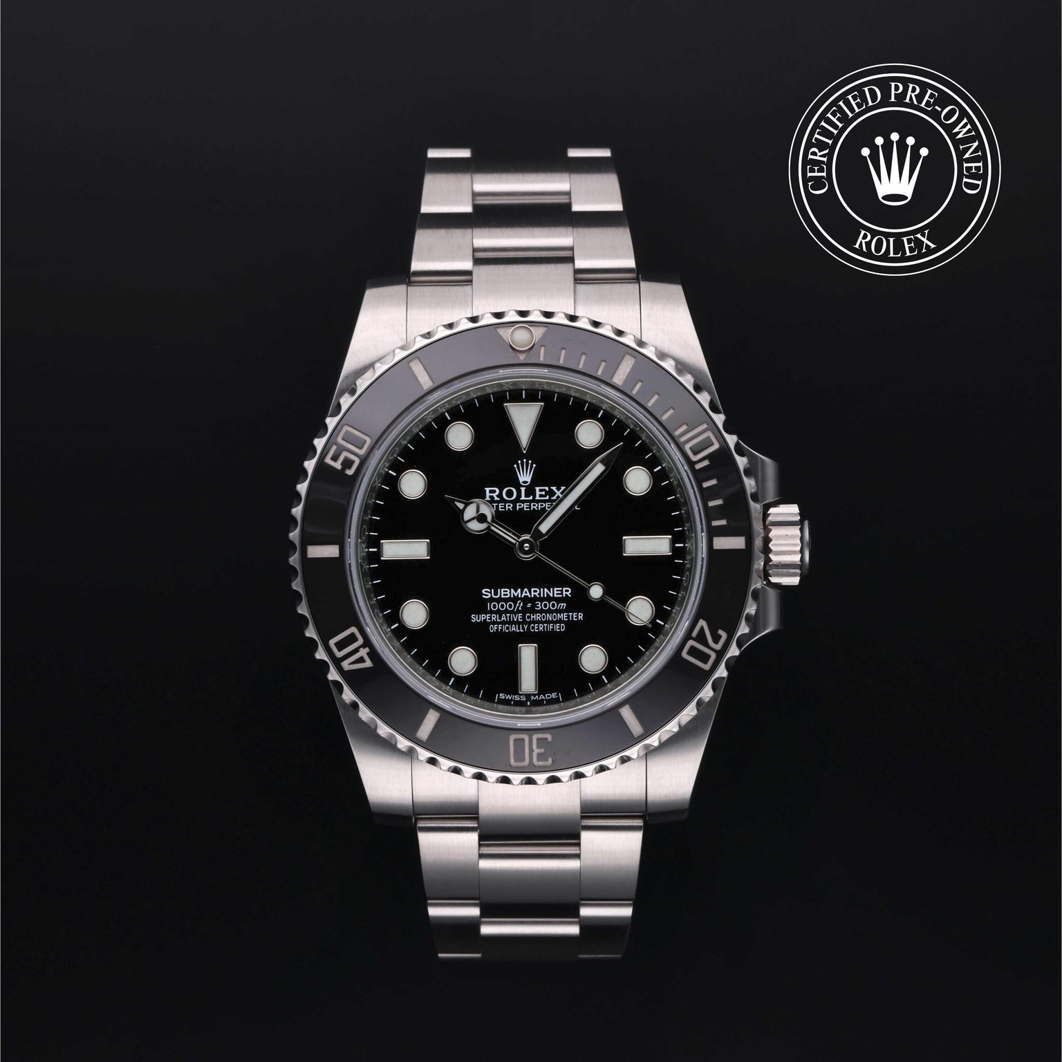 Rolex Certified Pre-owned Submariner M114060-0002 front on black background