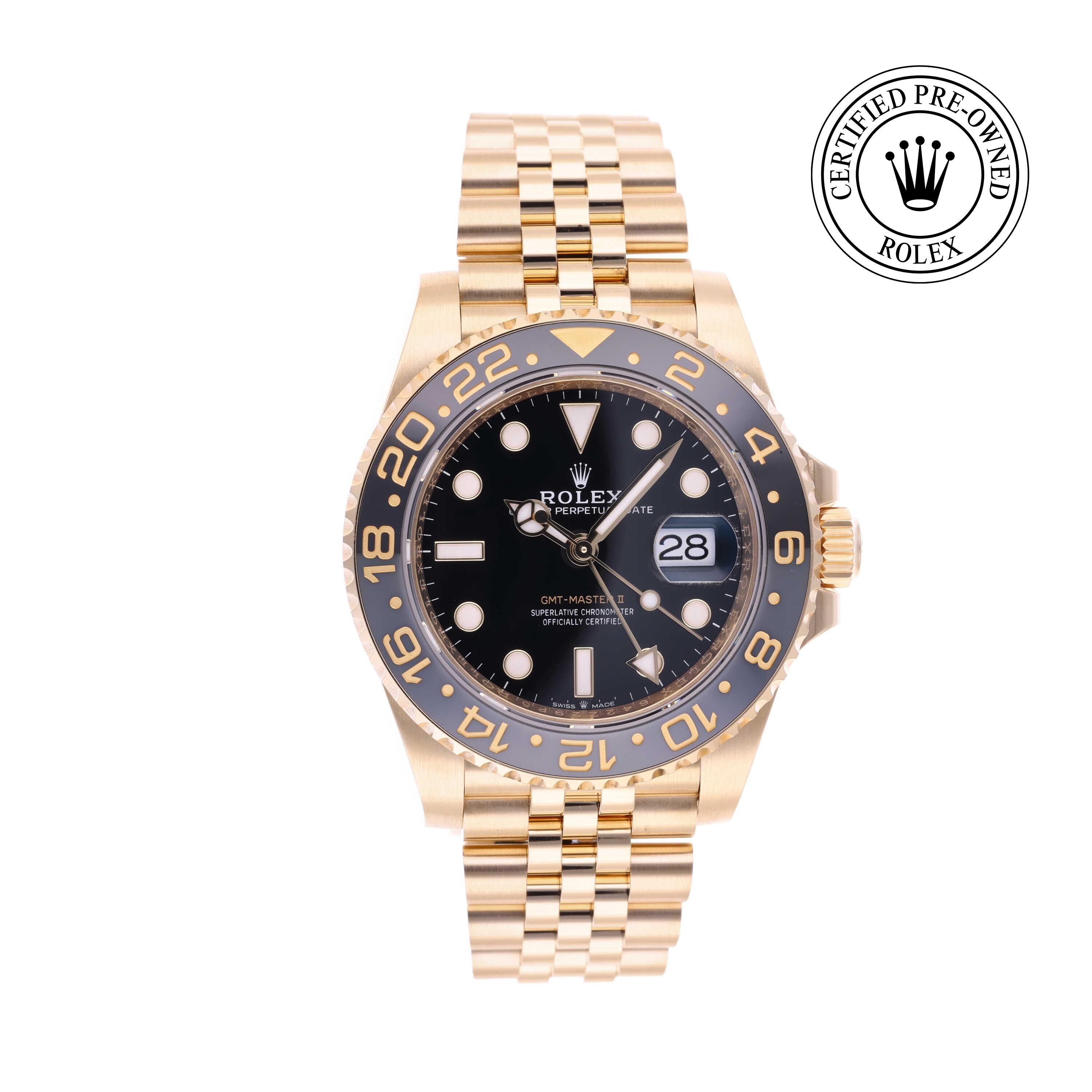 Rolex Certified Pre-owned GMT II M126718GRNR-0001 front on white background