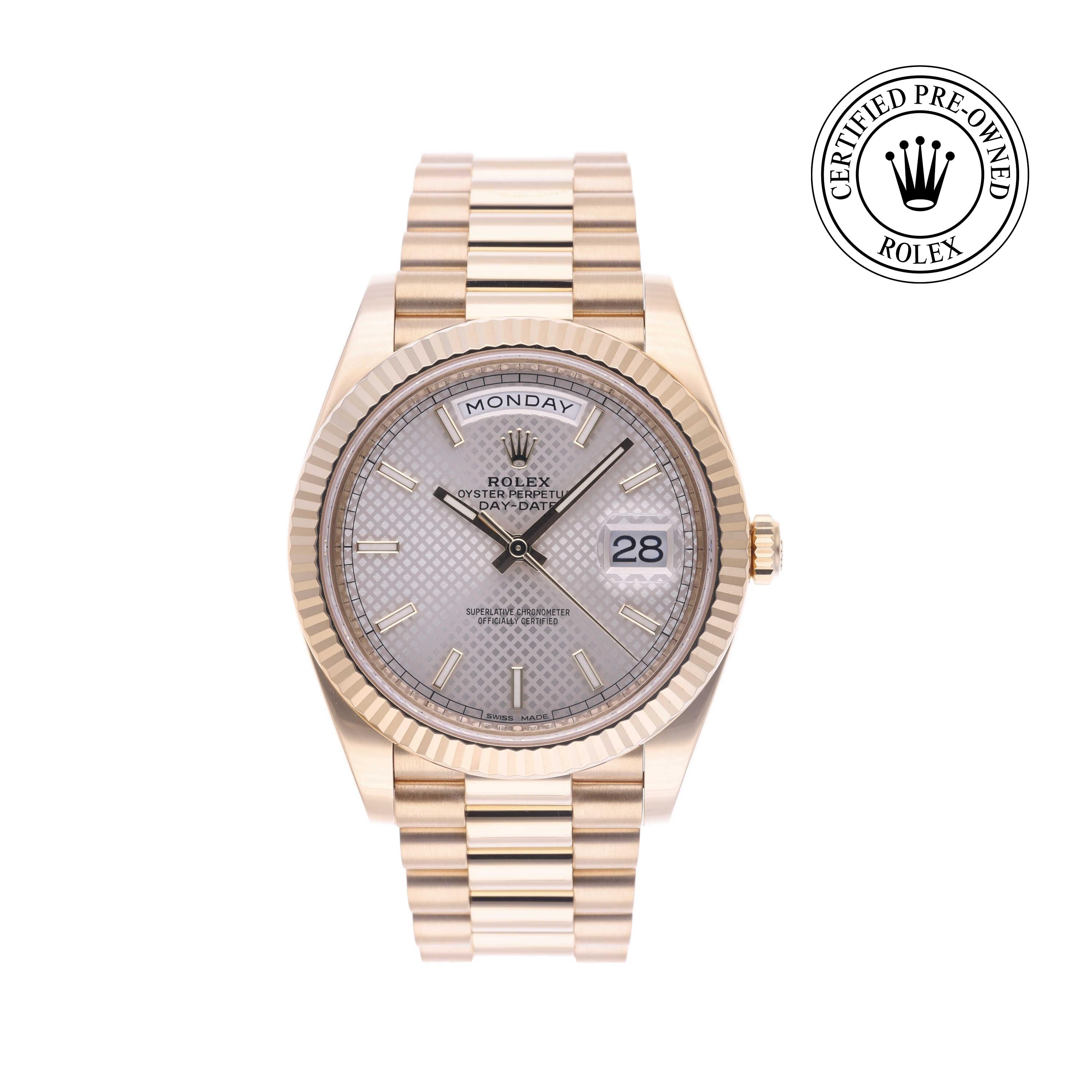 Rolex Certified Pre-owned Day-date M228238-0008 front on white background