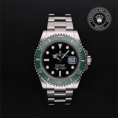 Rolex Certified Pre-owned Submariner M126610LV-0002 front on black background
