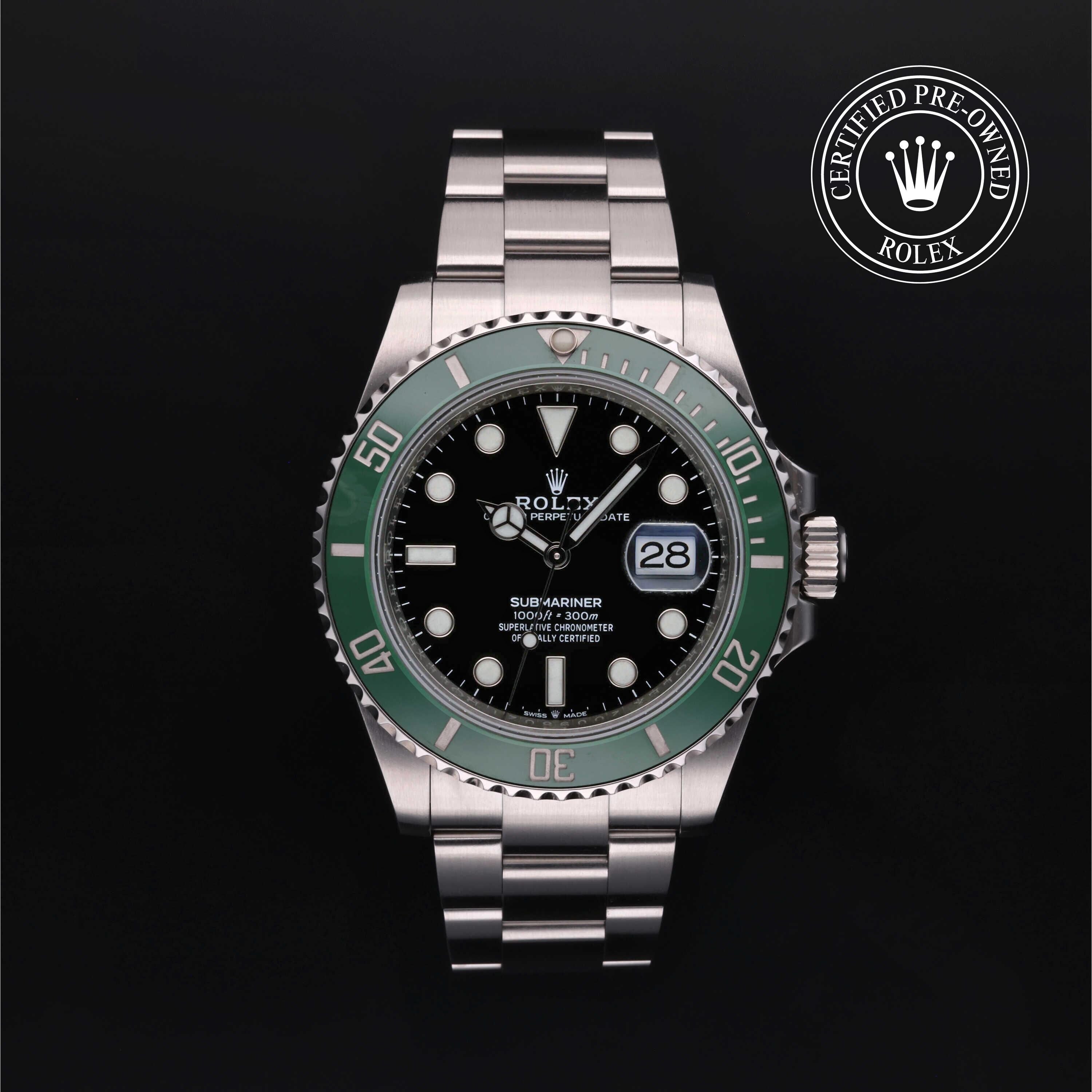 Rolex Certified Pre-owned Submariner M126610LV-0002 front on black background