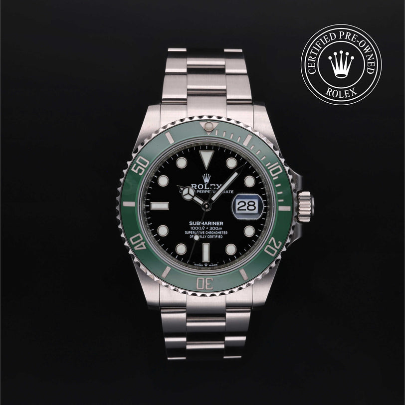 Rolex Certified Pre-owned Submariner M126610LV-0002 front on black background