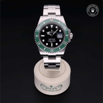 Rolex Certified Pre-owned Submariner M126610LV-0002 front on black background