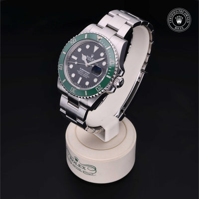 Rolex Certified Pre-owned Submariner M126610LV-0002 front on black background