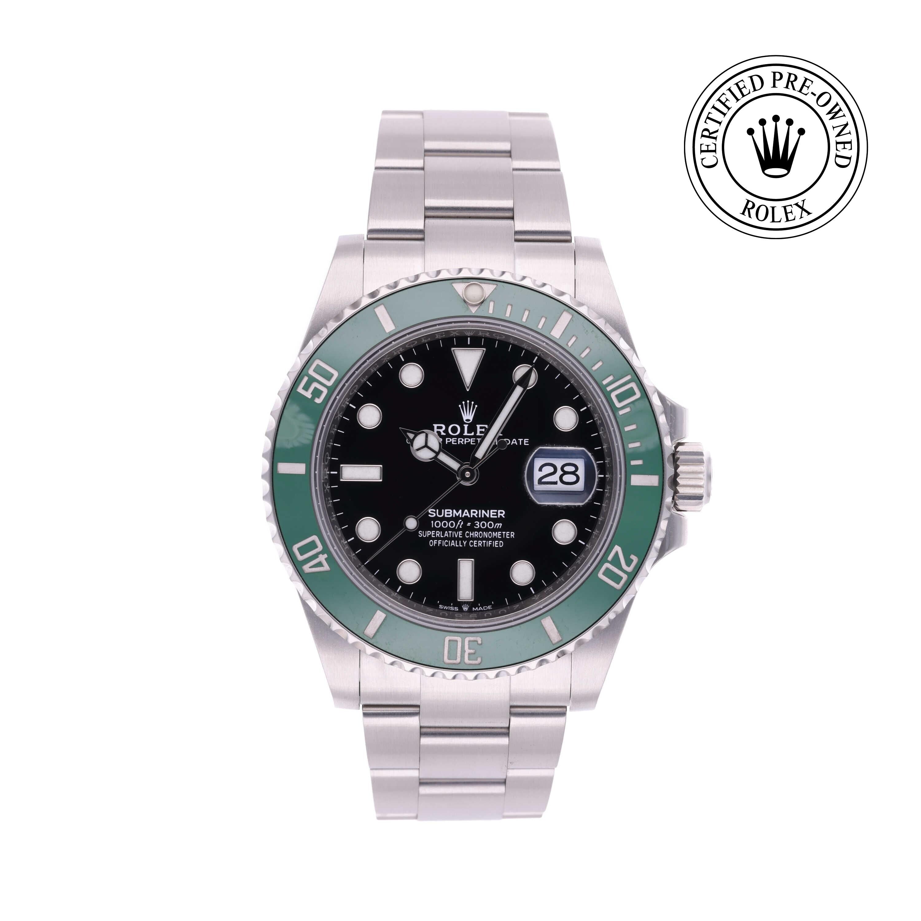 Rolex Certified Pre-owned Submariner M126610LV-0002 front on white background