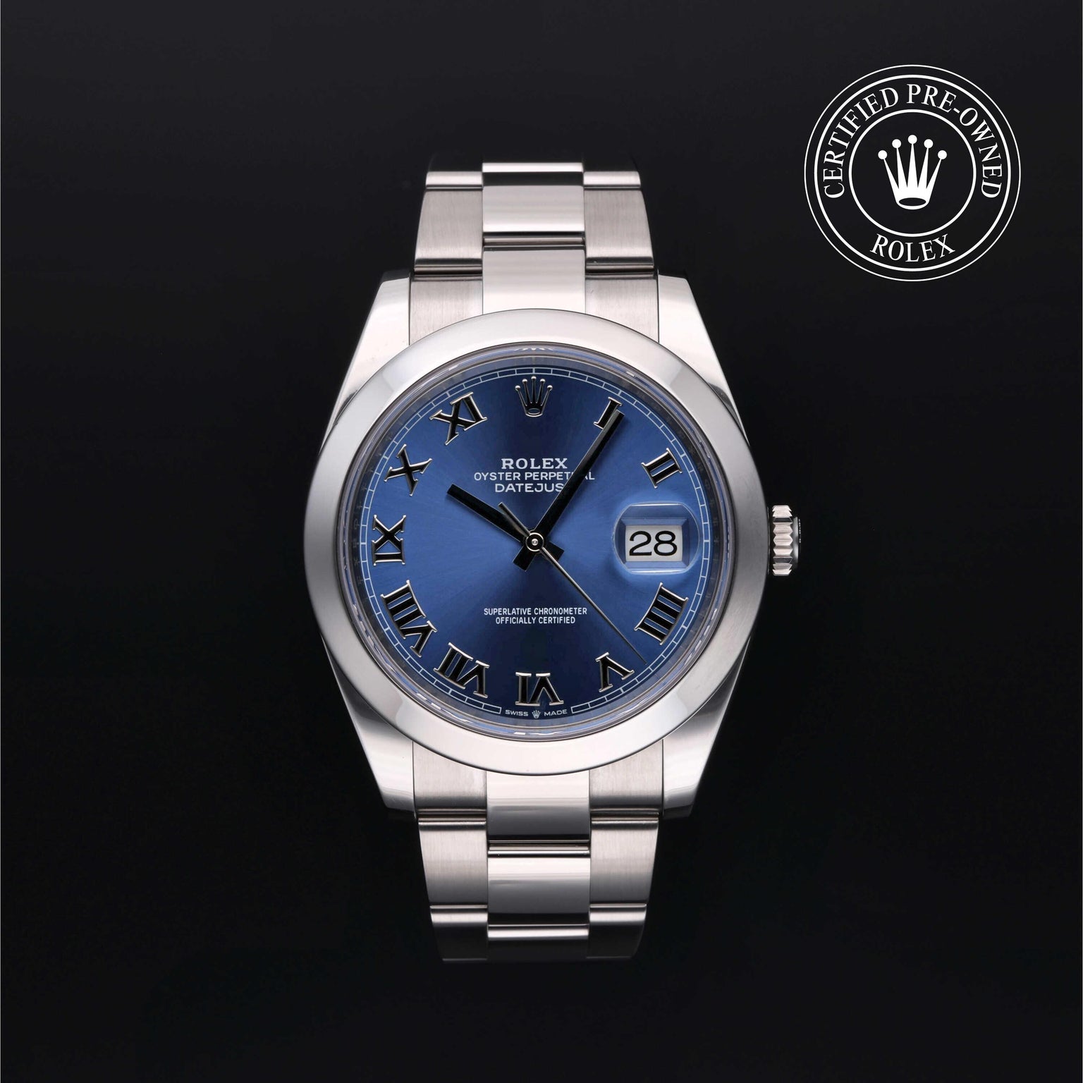 Rolex Certified Pre-owned Datejust M126300-0017 front on black background