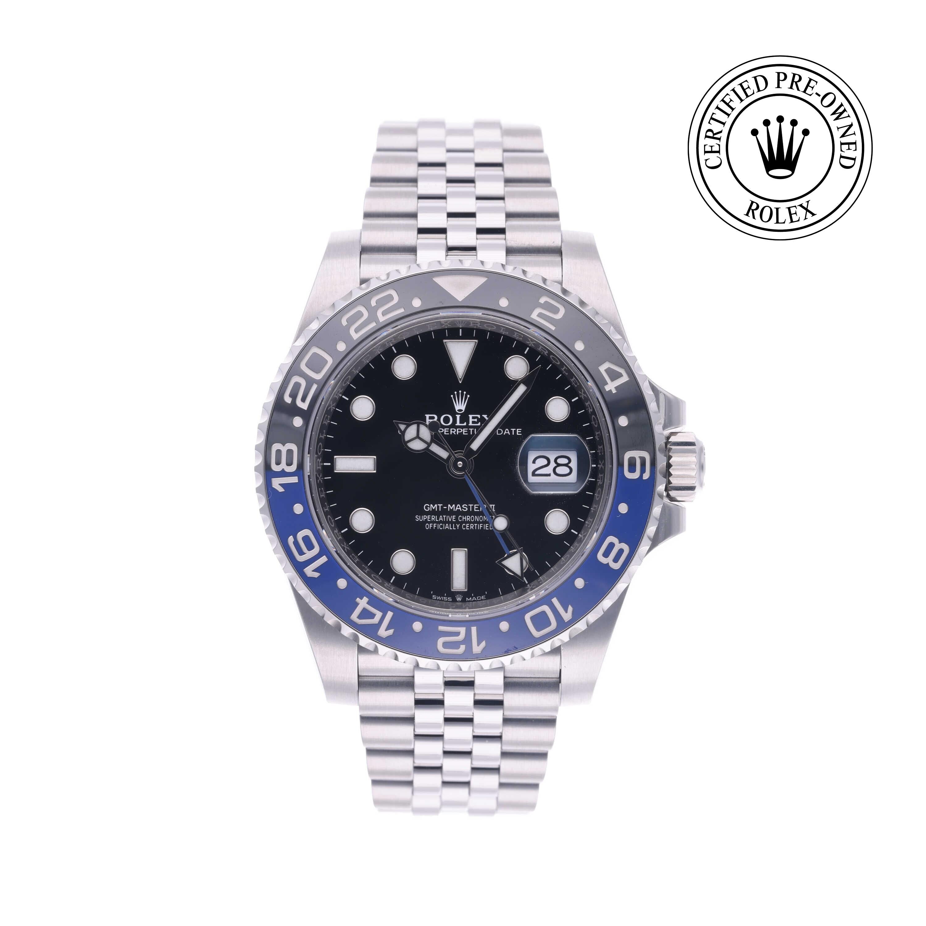 Rolex Certified Pre-owned GMT II M126710BLNR-0002 front on white background