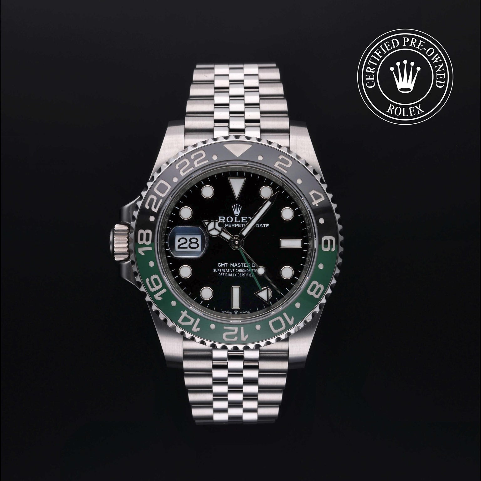 Rolex Certified Pre-owned GMT II M126720VTNR-0002 front on black background