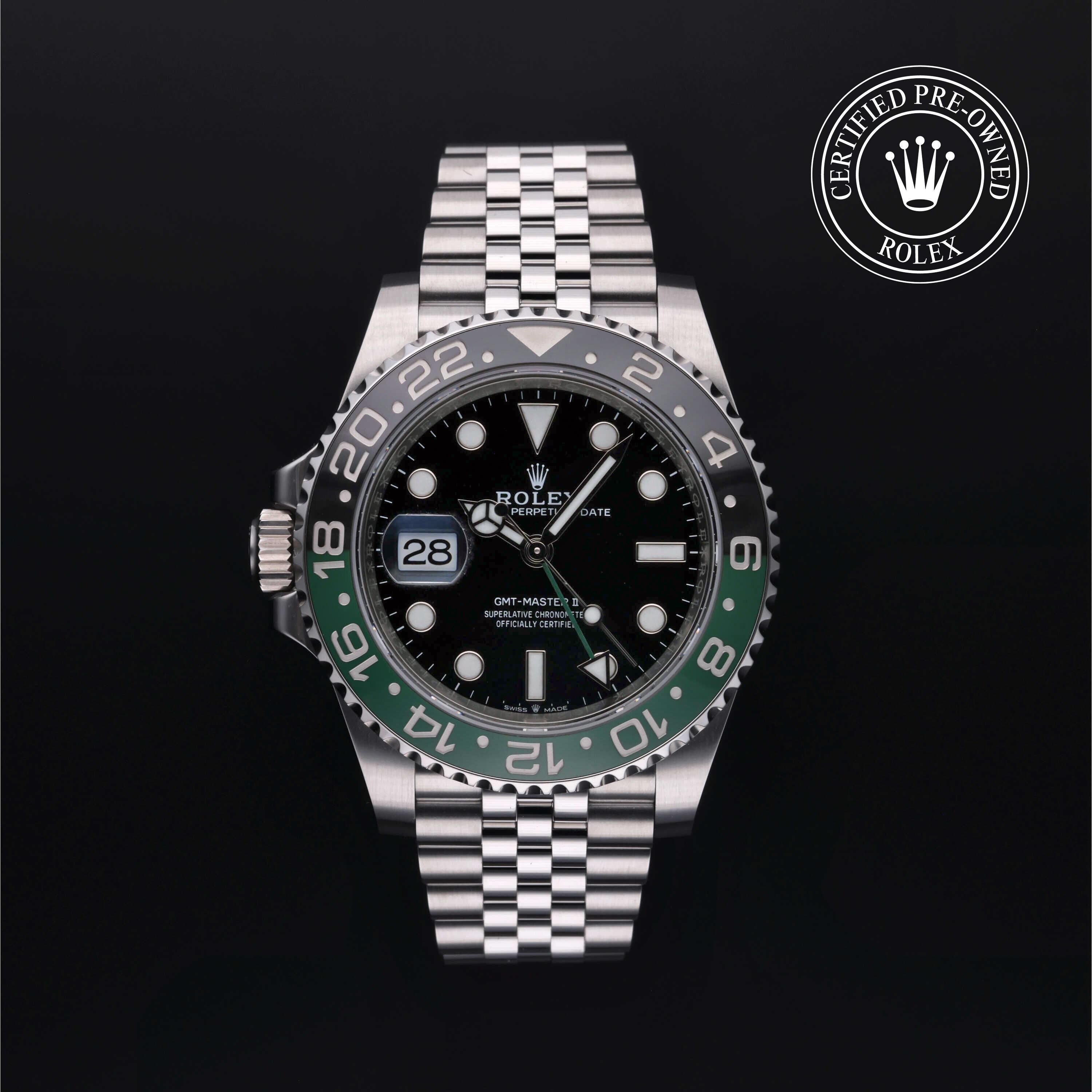 Rolex Certified Pre-owned GMT II M126720VTNR-0002 front on black background