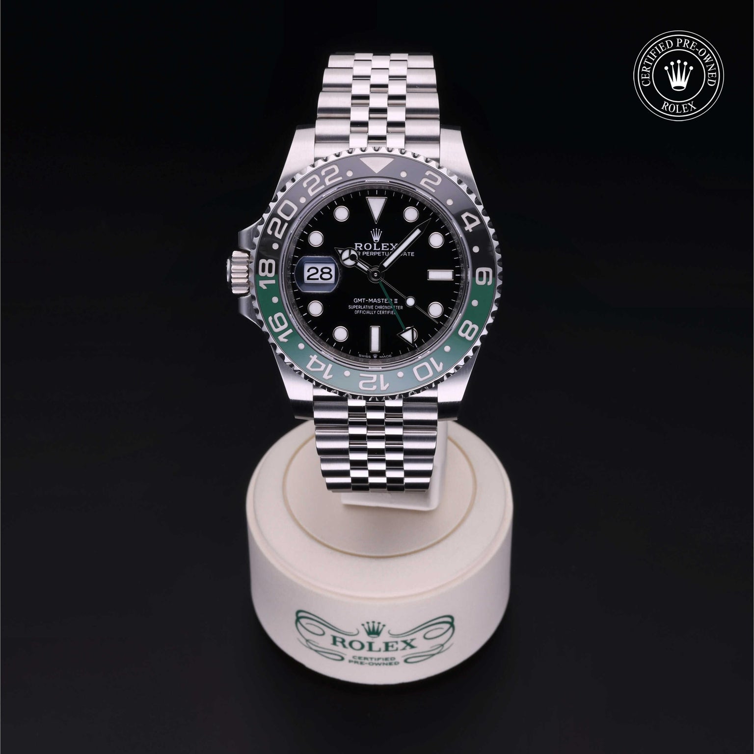 Rolex Certified Pre-owned GMT II M126720VTNR-0002 front on black background