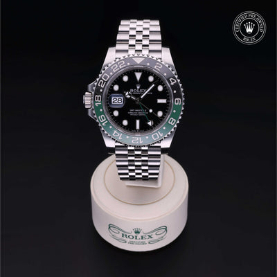 Rolex Certified Pre-owned GMT II M126720VTNR-0002 front on black background