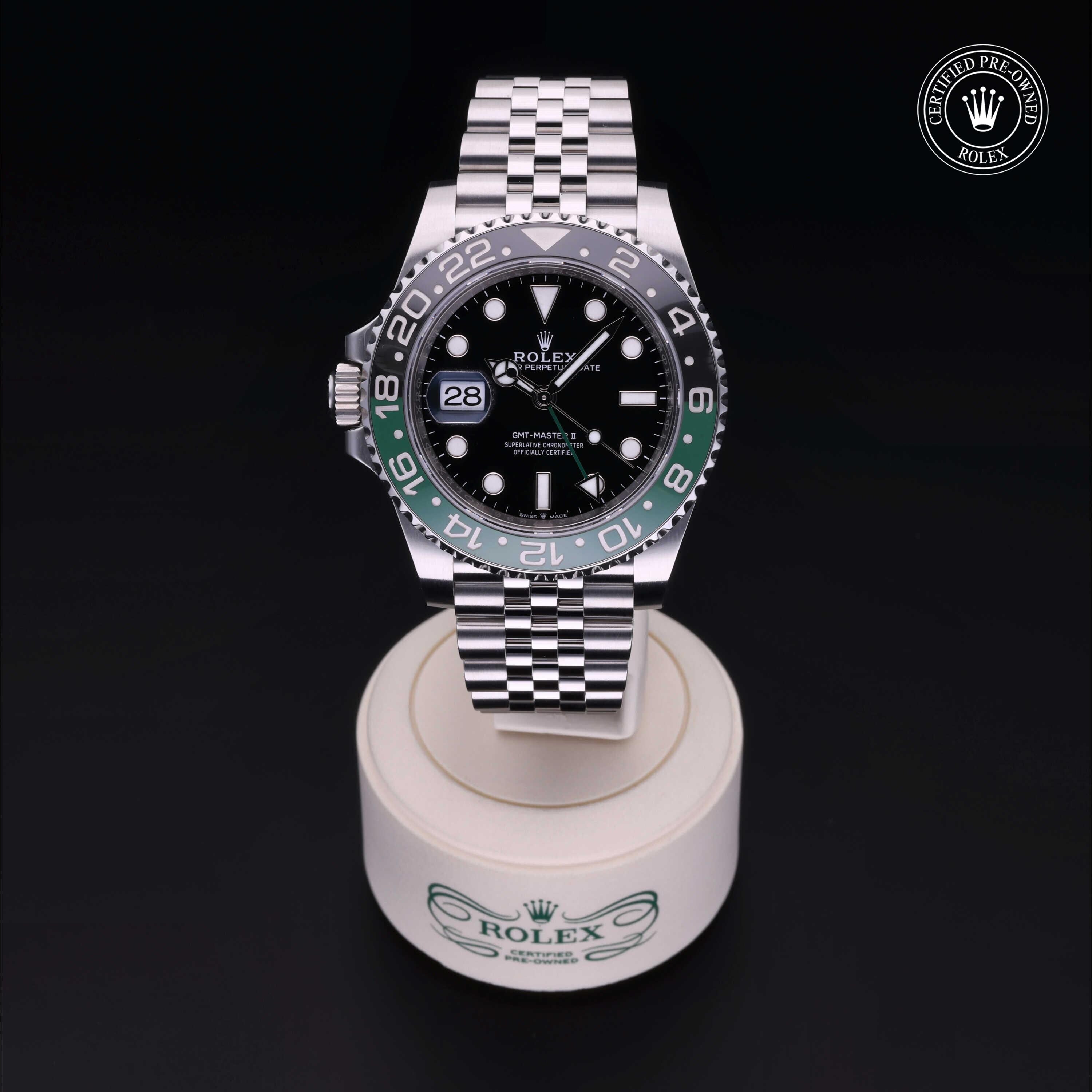 Rolex Certified Pre-owned GMT II M126720VTNR-0002 front on black background
