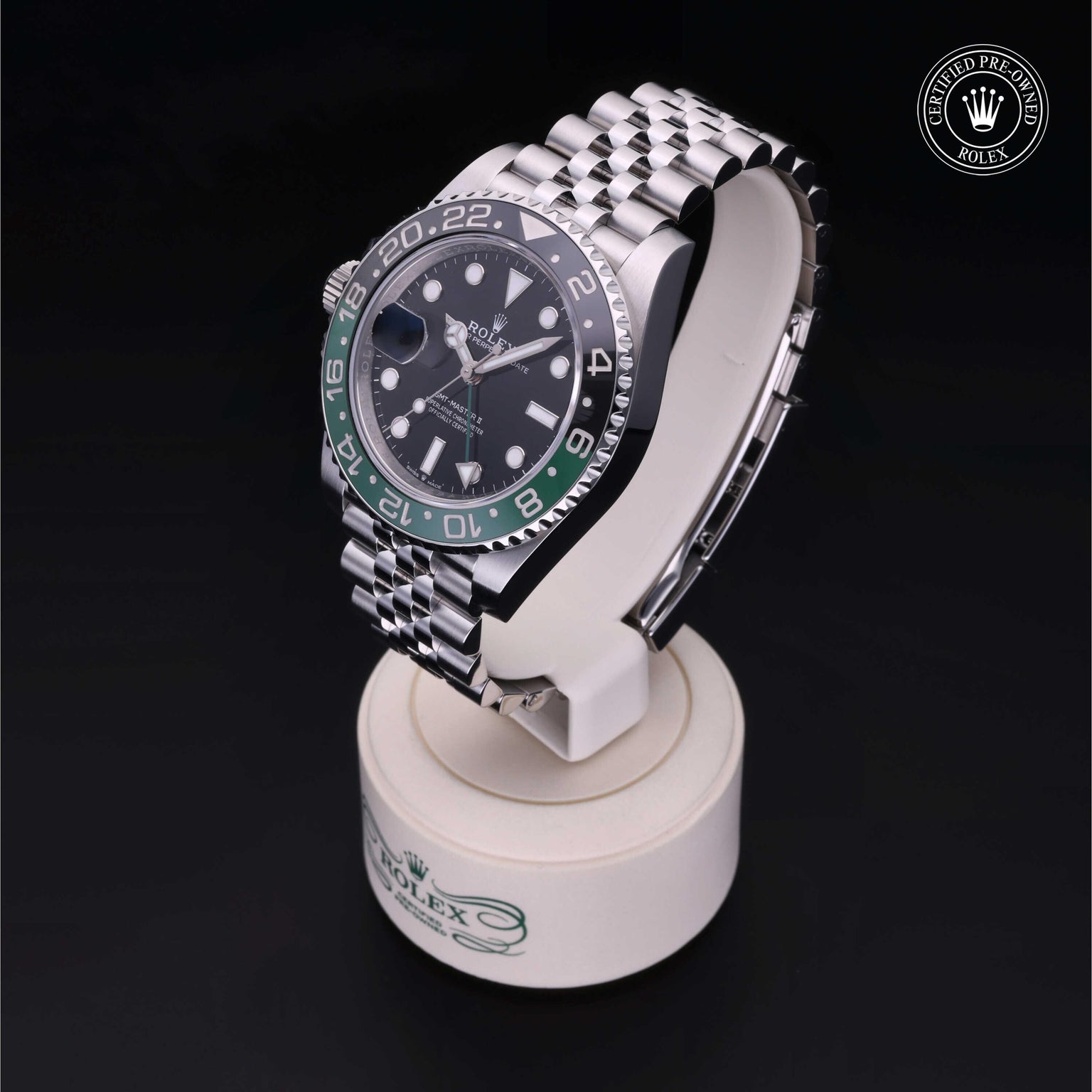 Rolex Certified Pre-owned GMT II M126720VTNR-0002 front on black background