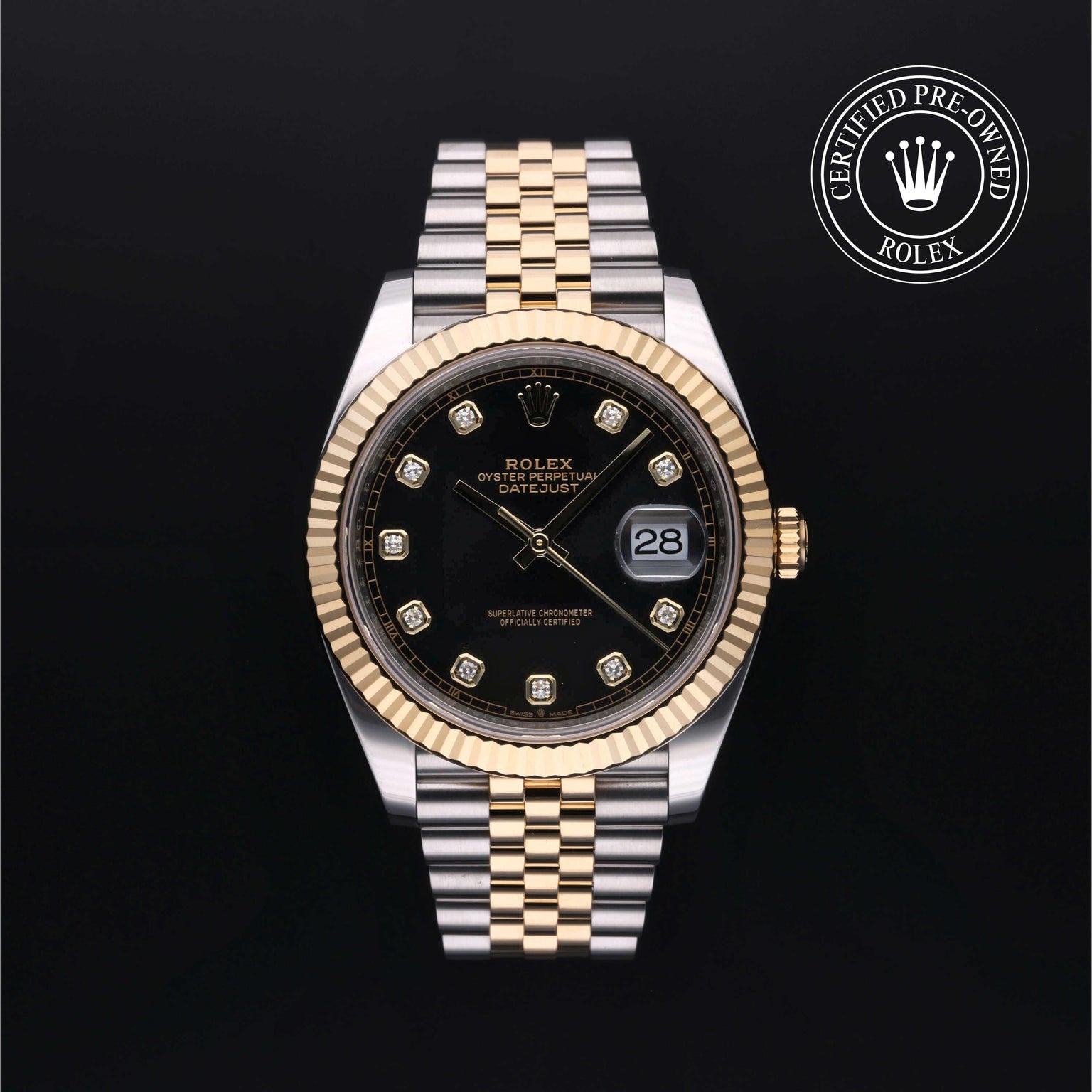 Rolex Certified Pre-owned Datejust M126333-0006 front on black background