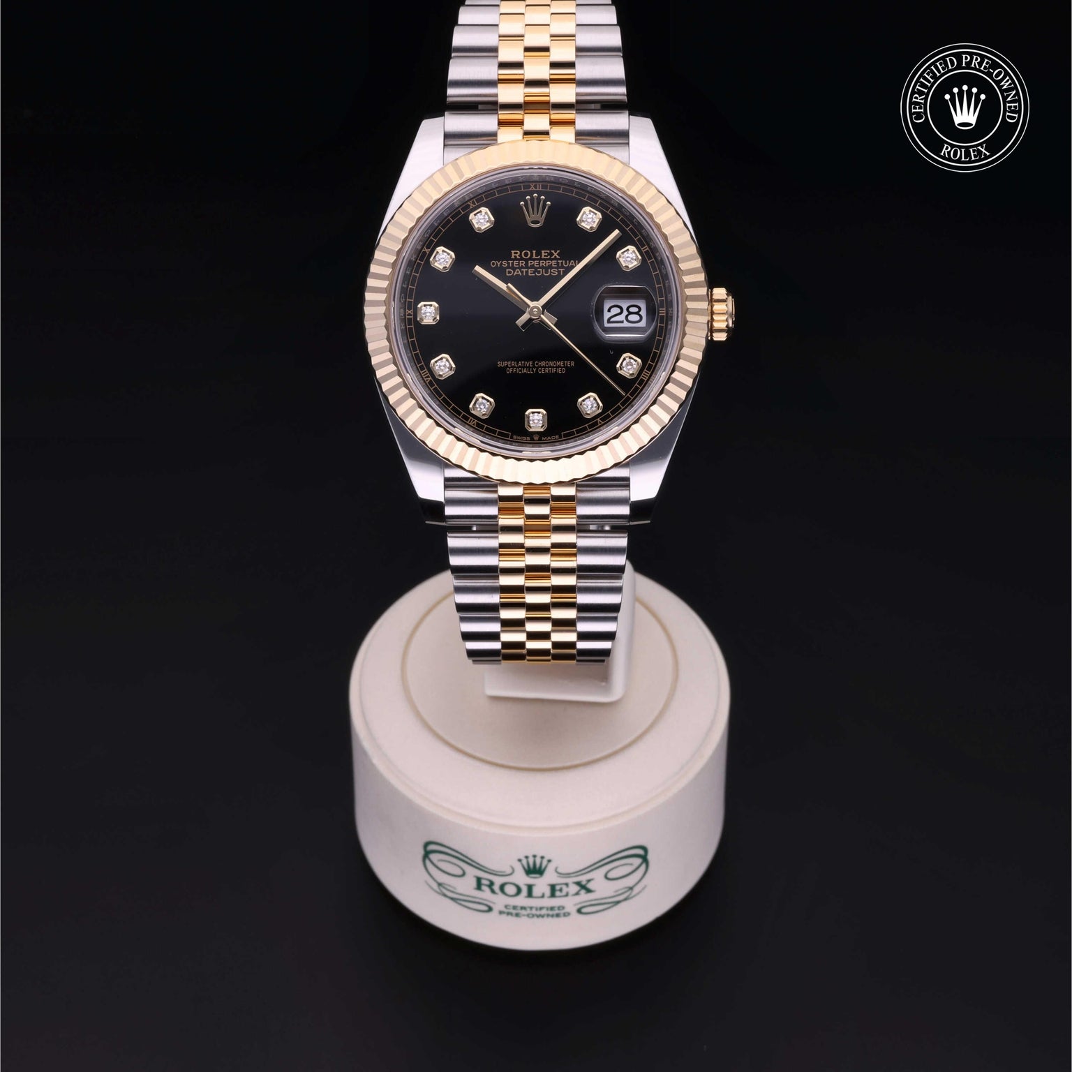 Rolex Certified Pre-owned Datejust M126333-0006 front on black background