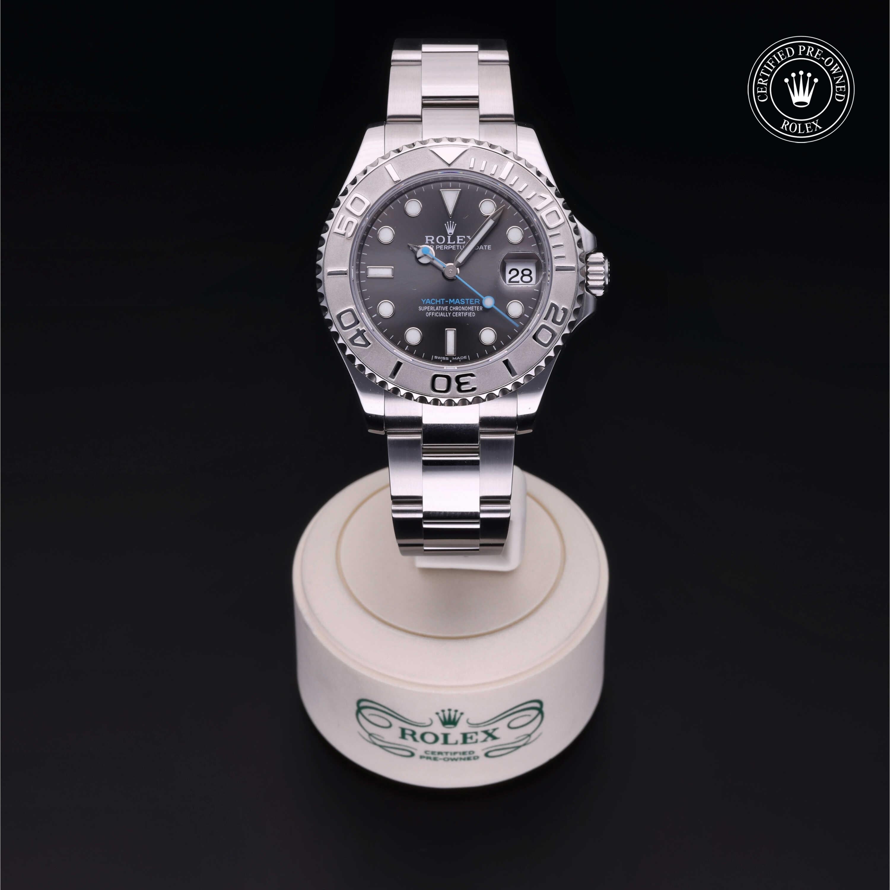 Rolex Certified Pre-owned Yacht-Master M268622-0002 front on black background