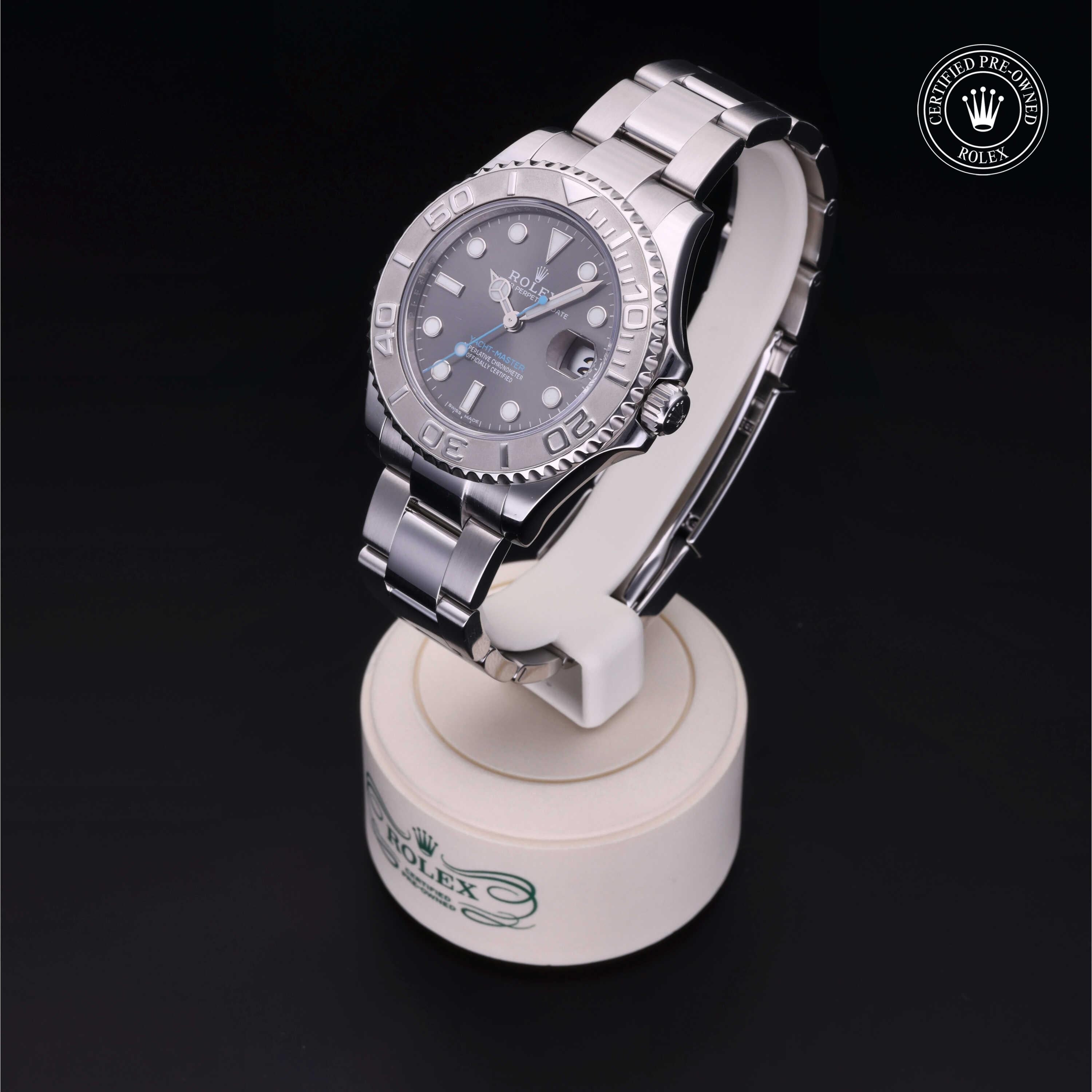 Rolex Certified Pre-owned Yacht-Master M268622-0002 front on black background